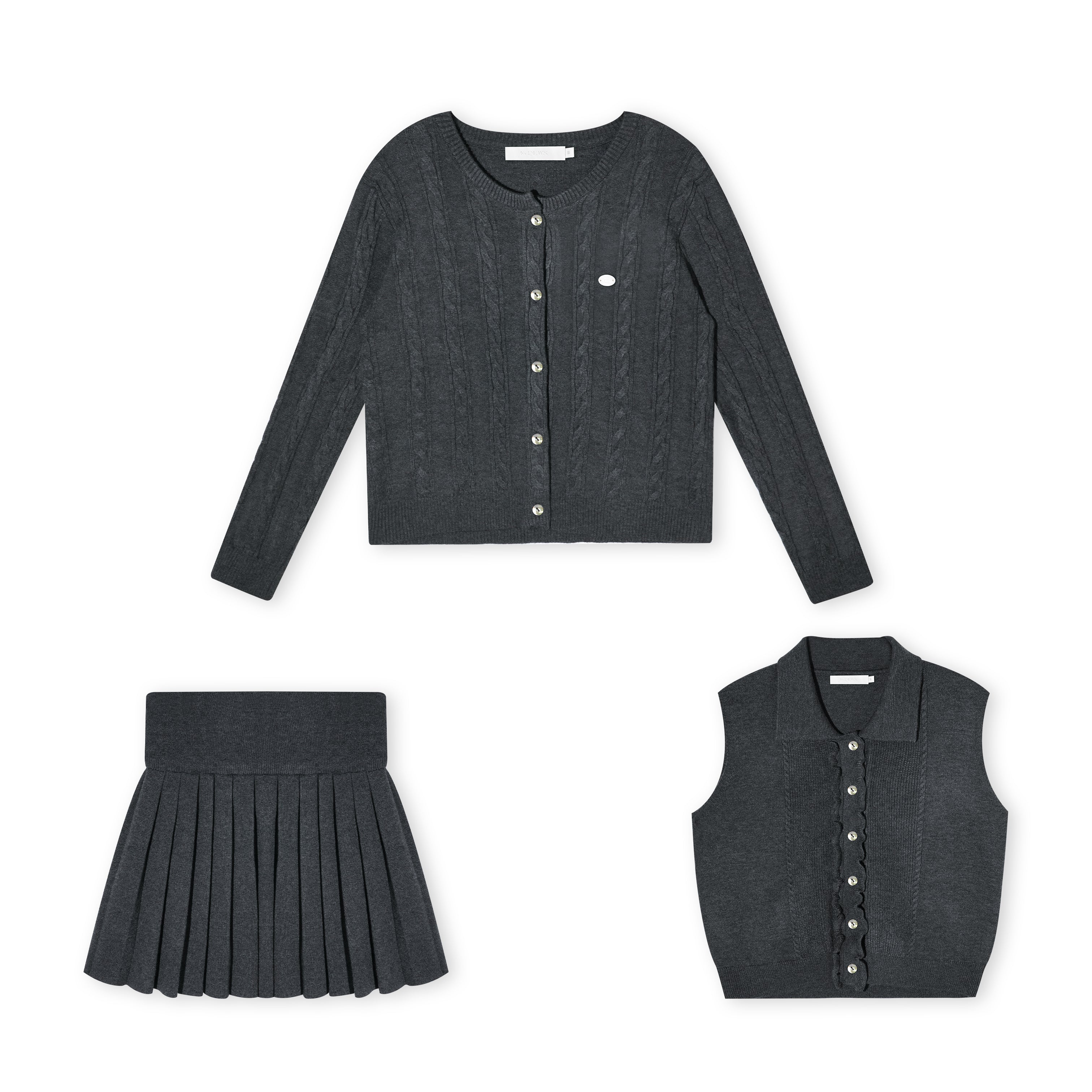 16DEWS 16D25490 Twisted round neck knitted suit set