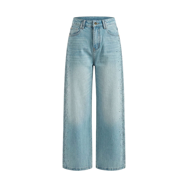 16DEWS 16D26082 Side rhinestone high waisted straight leg jeans