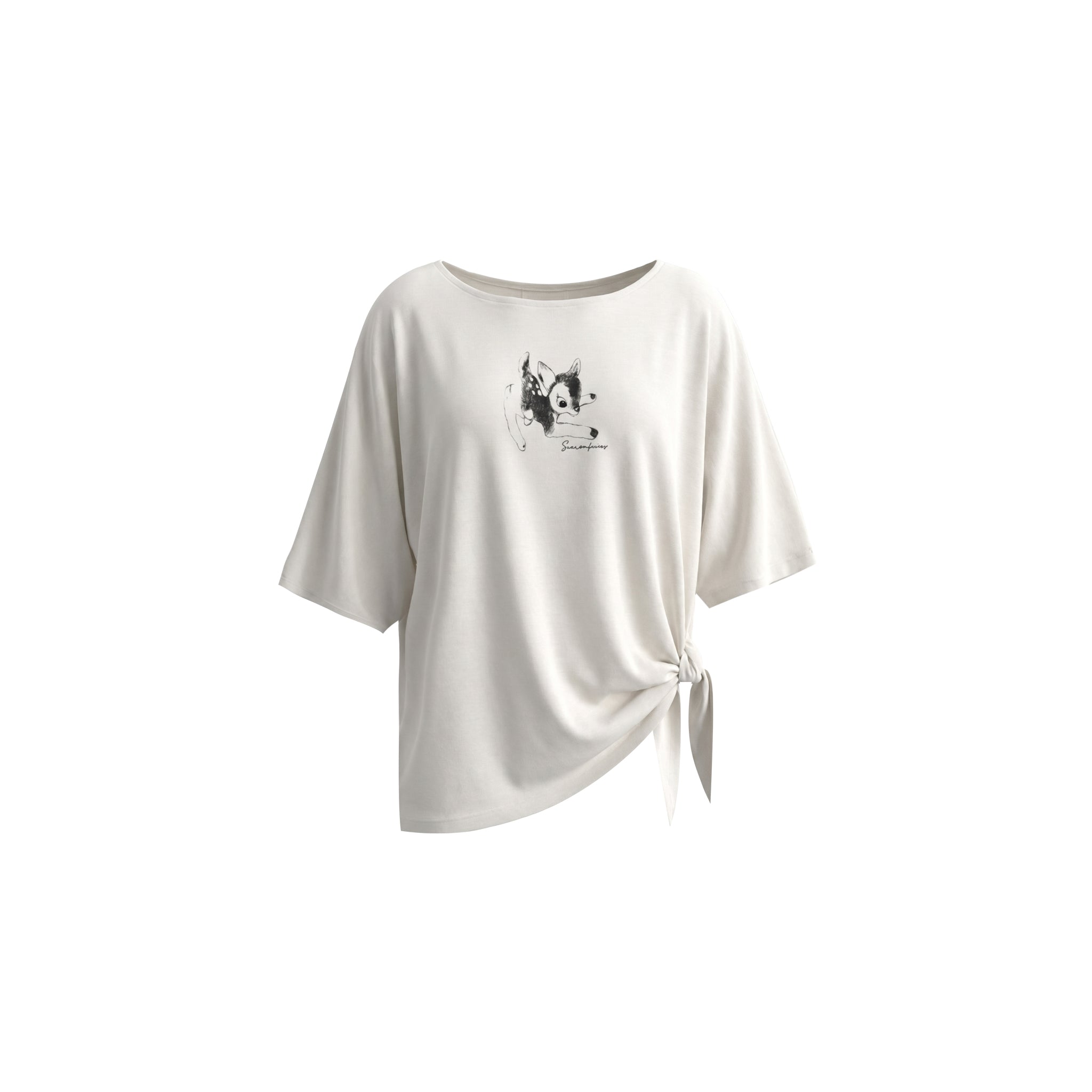 16DEWS 16D26246 Lax Casual Asymmetric Shoulder Tie Printed T-Shirt