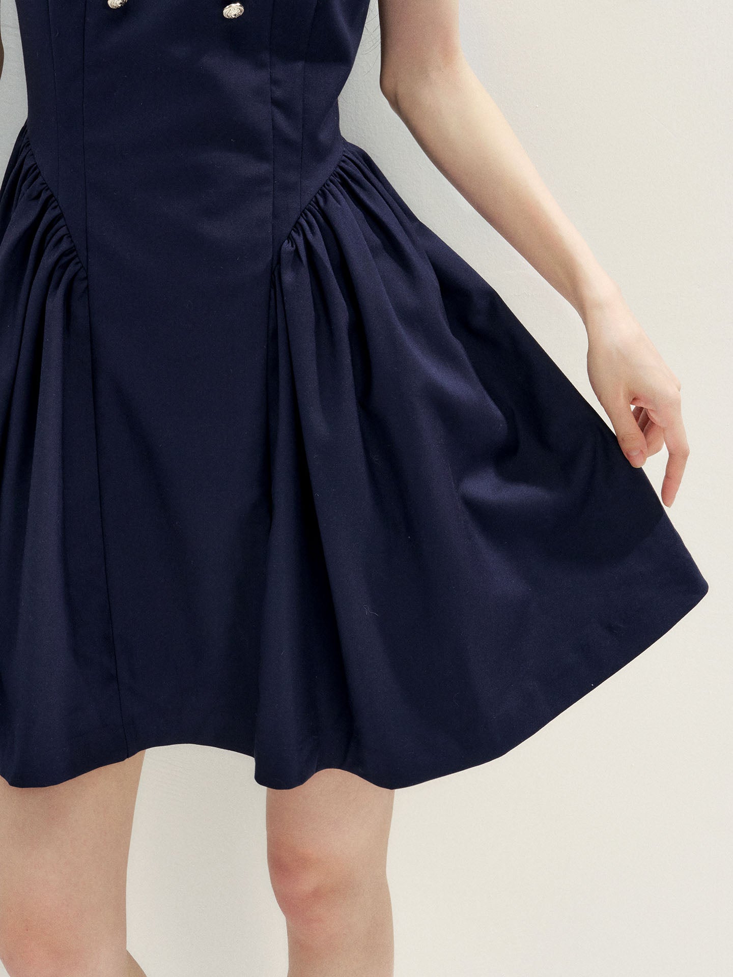 16DEWS 16D26271 Asymmetrical Peter Pan Collar Double-Breasted Waisted A-Line Dress