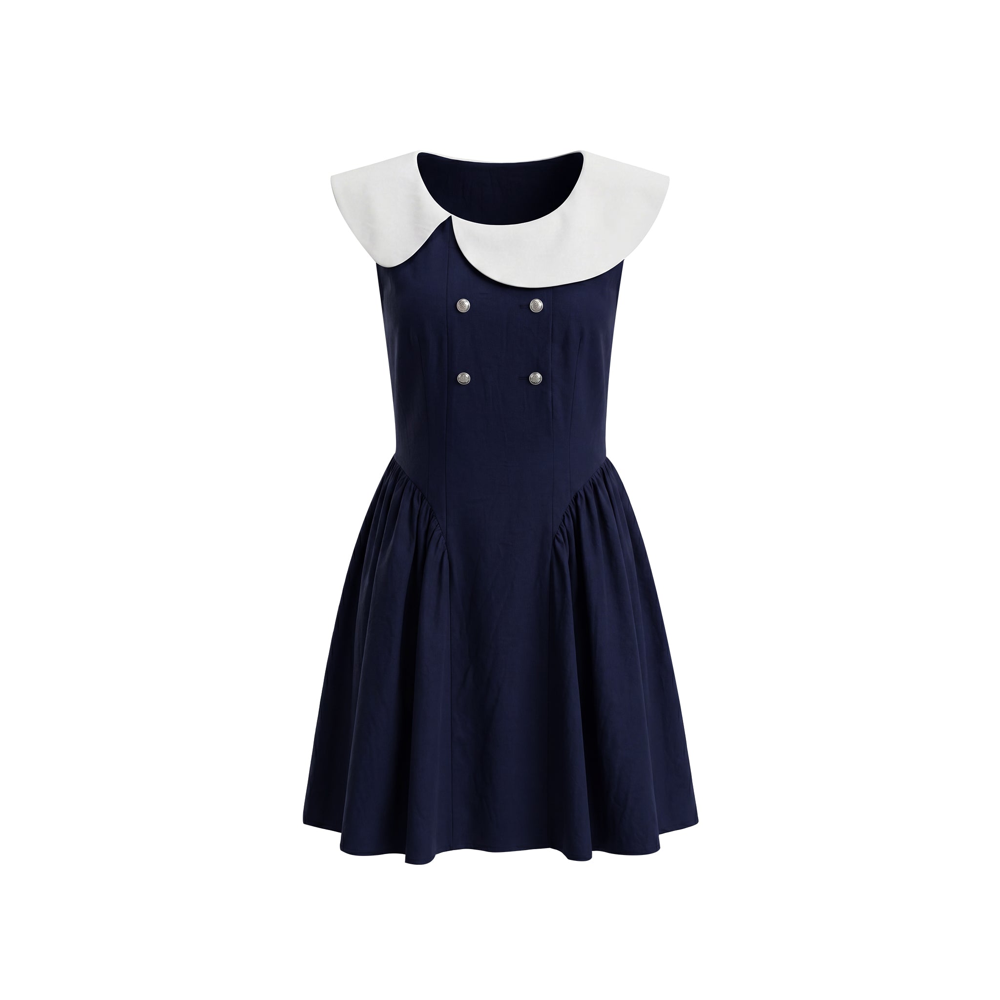 16DEWS 16D26271 Asymmetrical Peter Pan Collar Double-Breasted Waisted A-Line Dress