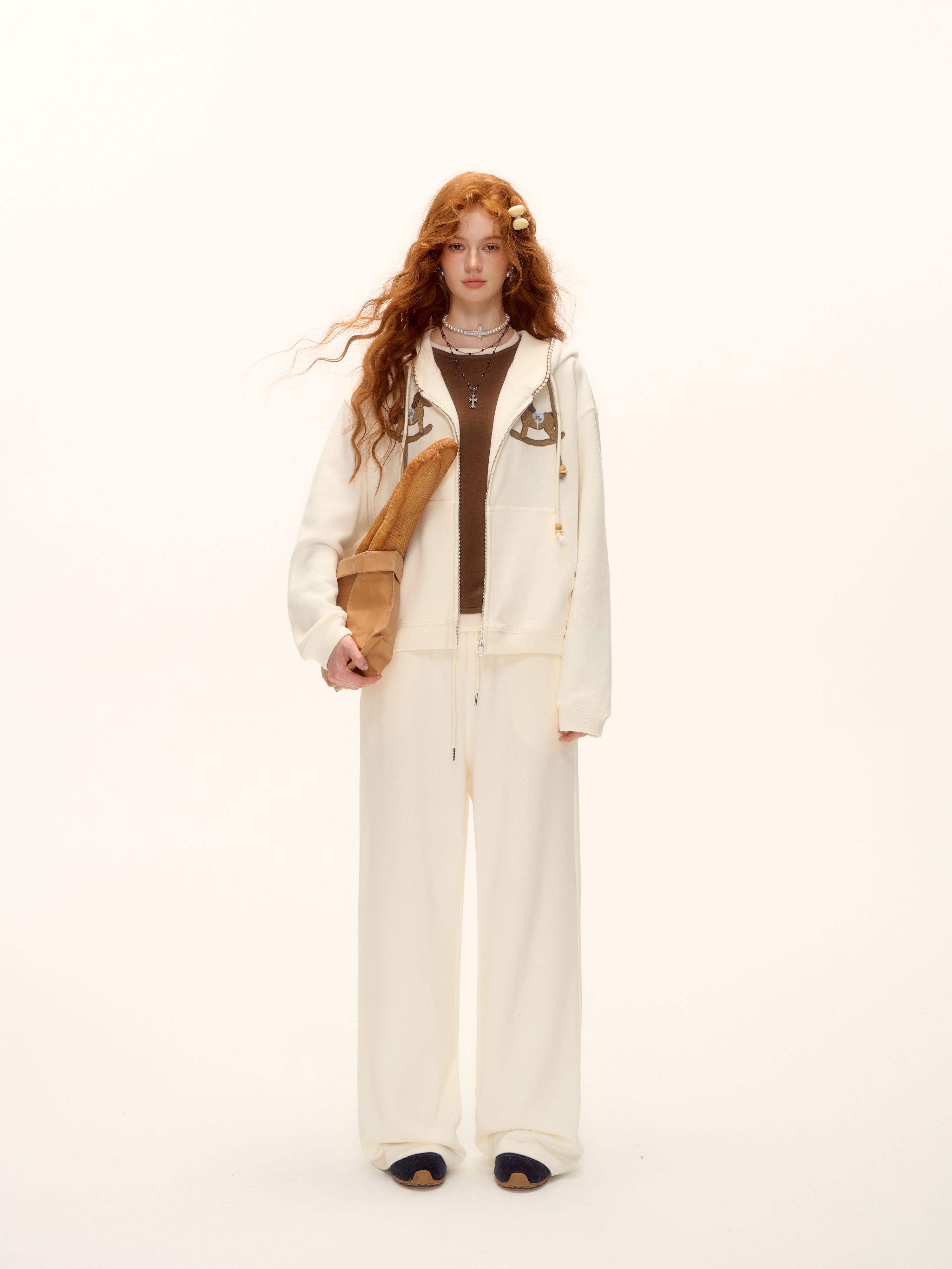 AsGony ASG25488&ASG25489 Embroidered bead hooded jacket + pants