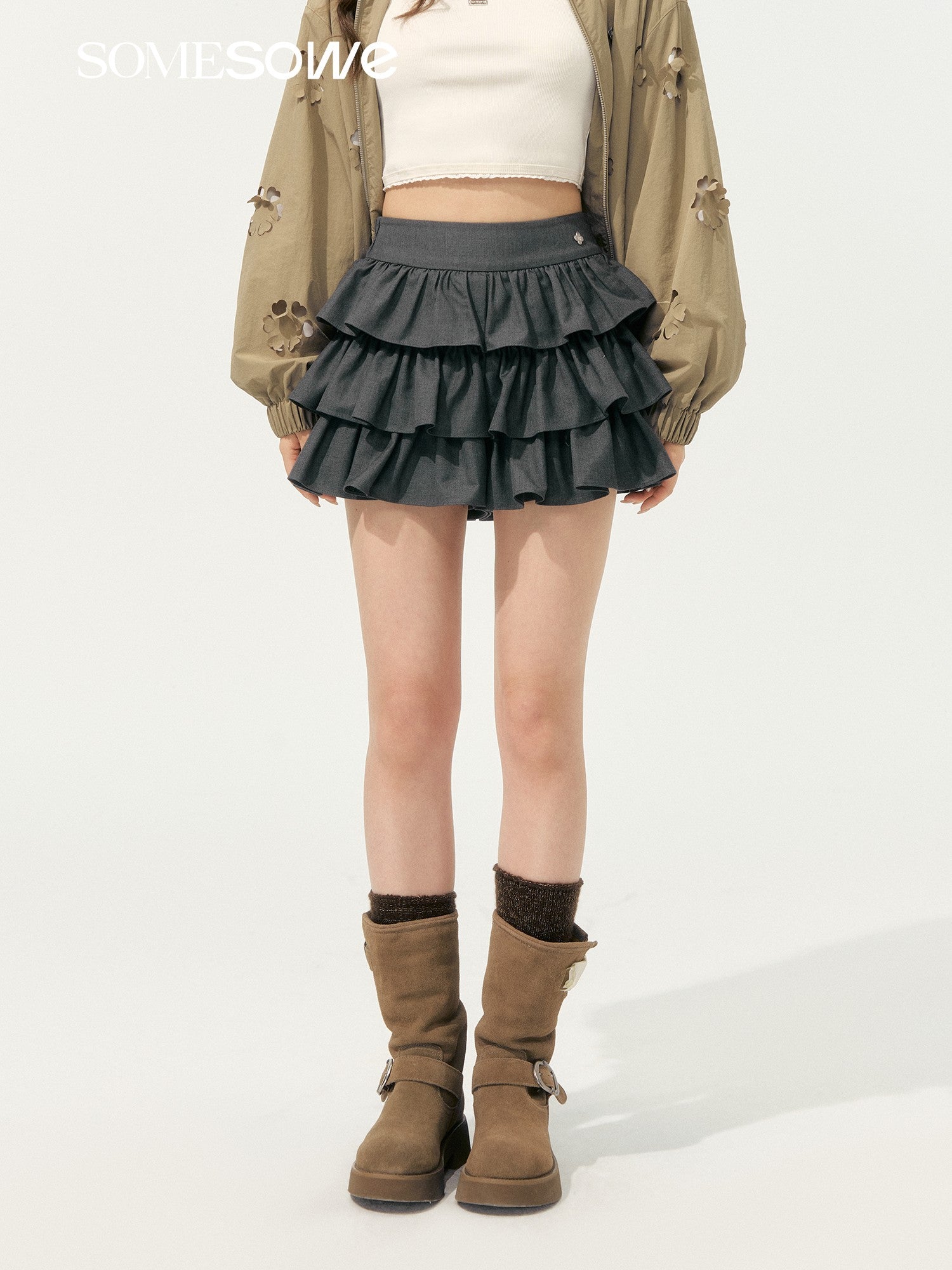 SOMESOWE S2508183 Ballet style multi-layer pleated skirt pants