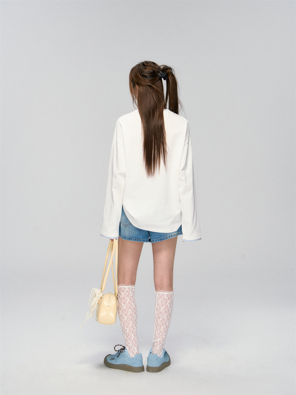 AsGony ASG25026 Cat print contrasting splicing top