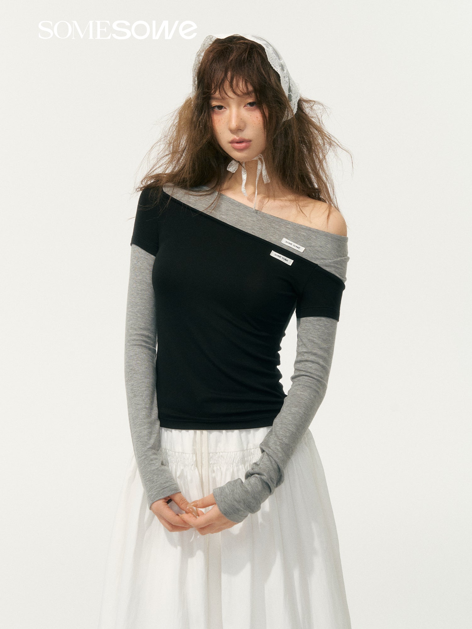 SOMESOWE S2508067 Fake two contrasting knitted tops (2color)