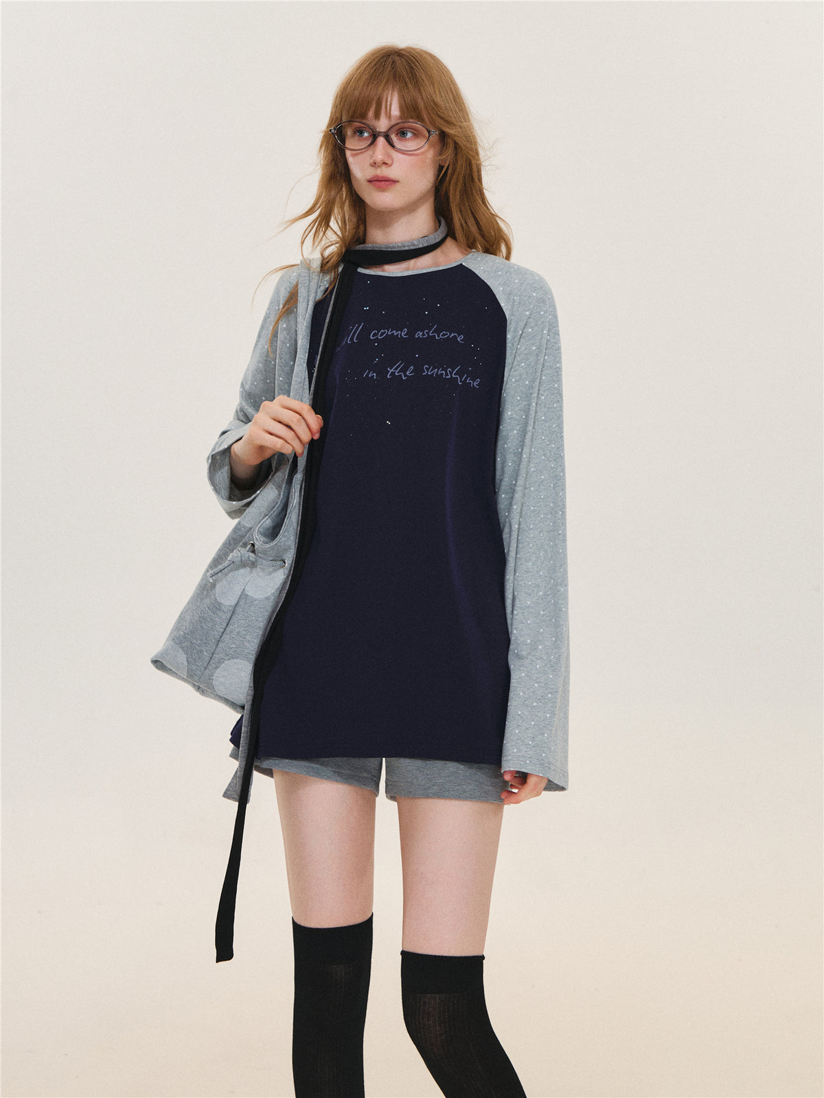 Asgony ASG26566 Polka Dot Oversized T-Shirt