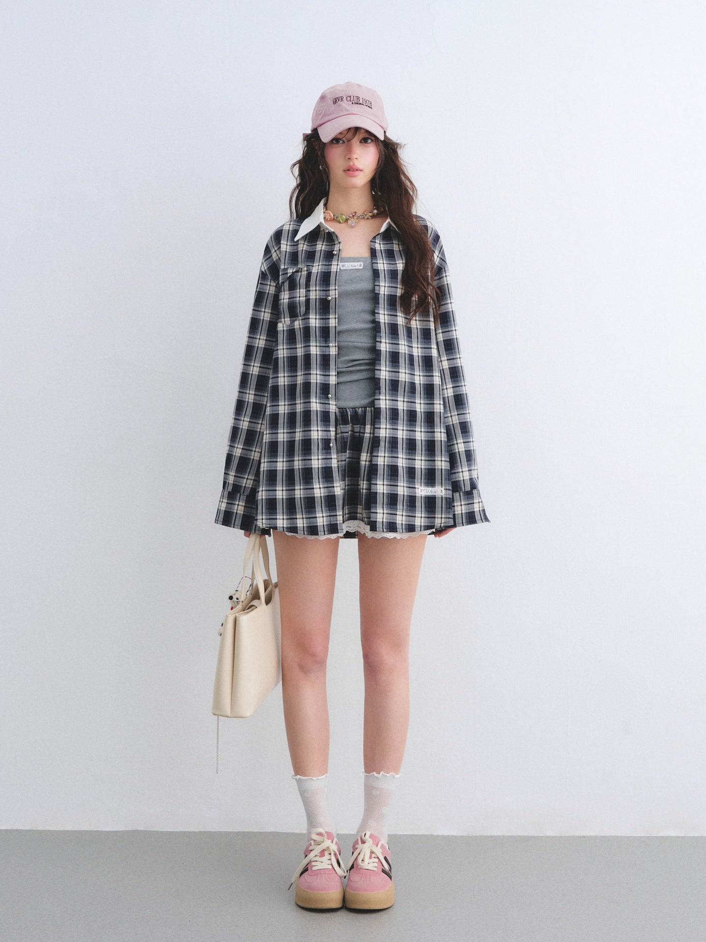 AsGony ASG26010&ASG26011 Strapless pleated plaid patchwork lace dress + shirt