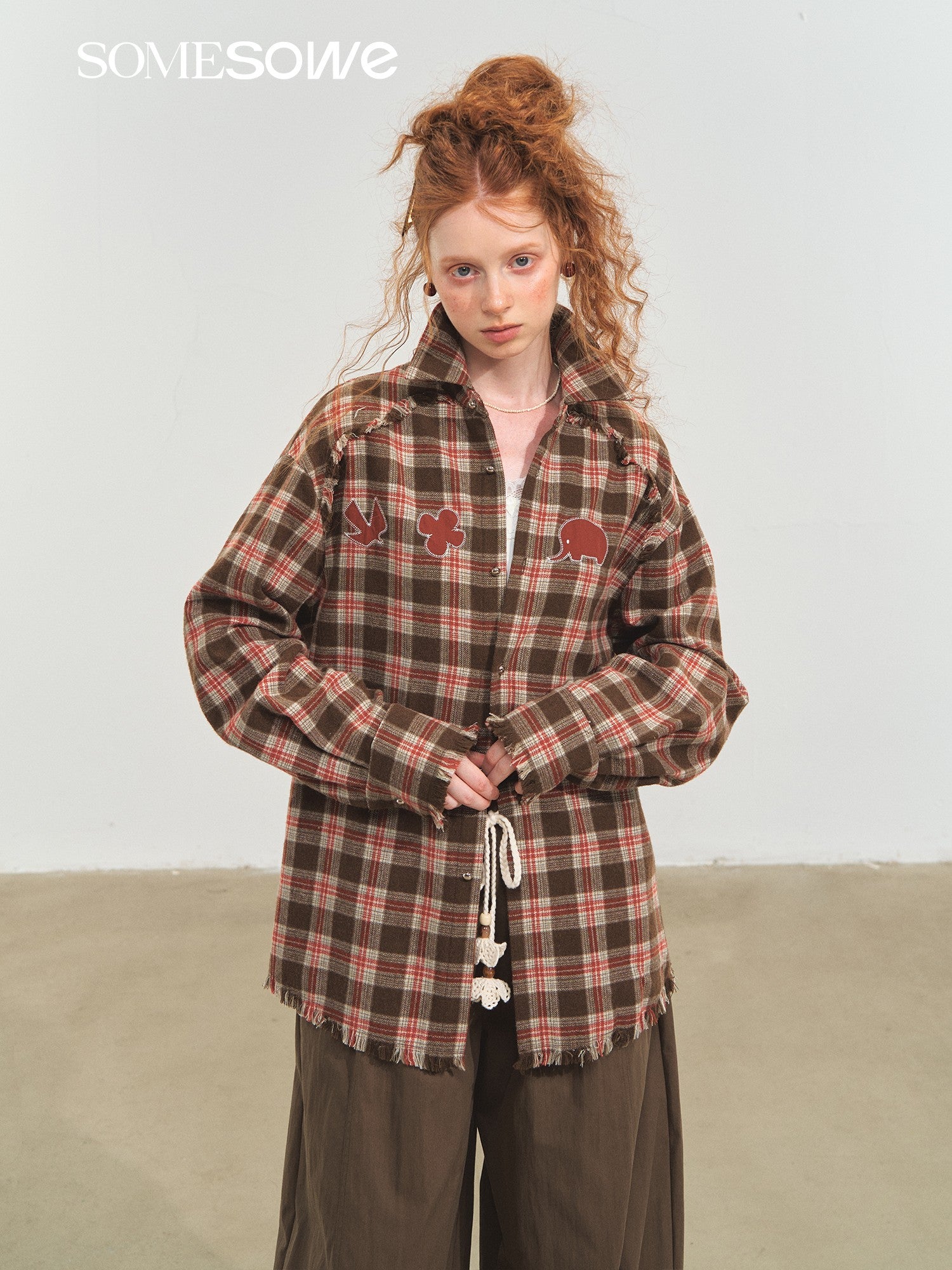 SOMESOWE S2508205 Fun fringe plaid shirt