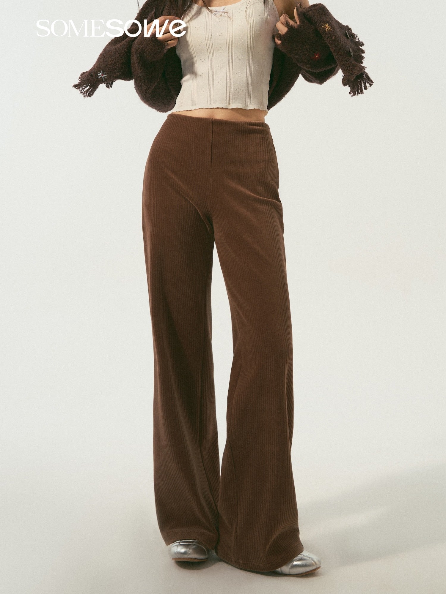 SOMESOWE S2609007&S2609014 Elastic corduroy straight-fit casual pants + skirt panel