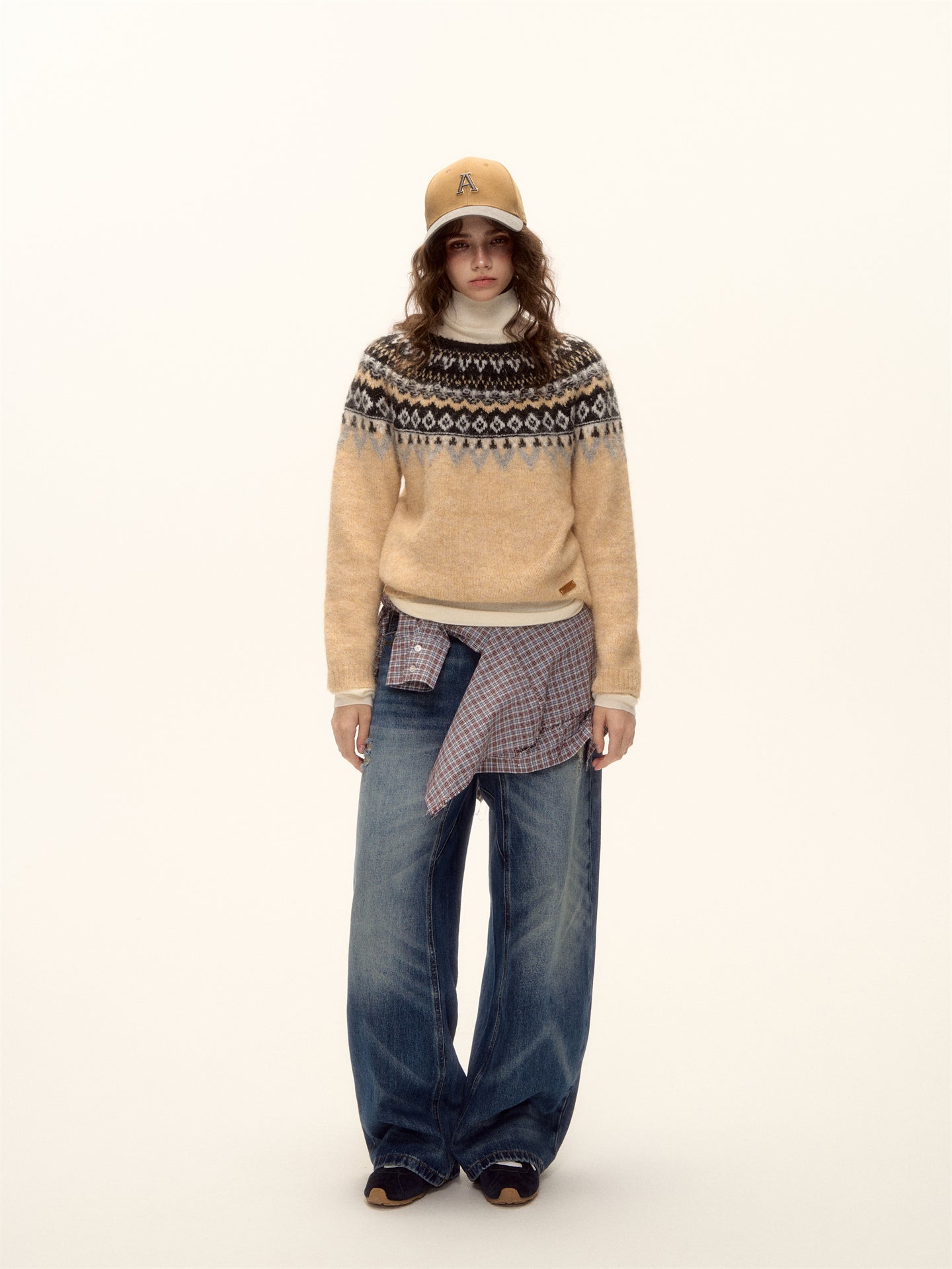 AsGony ASG25466 Round neck pullover Fel Island jacquard sweater