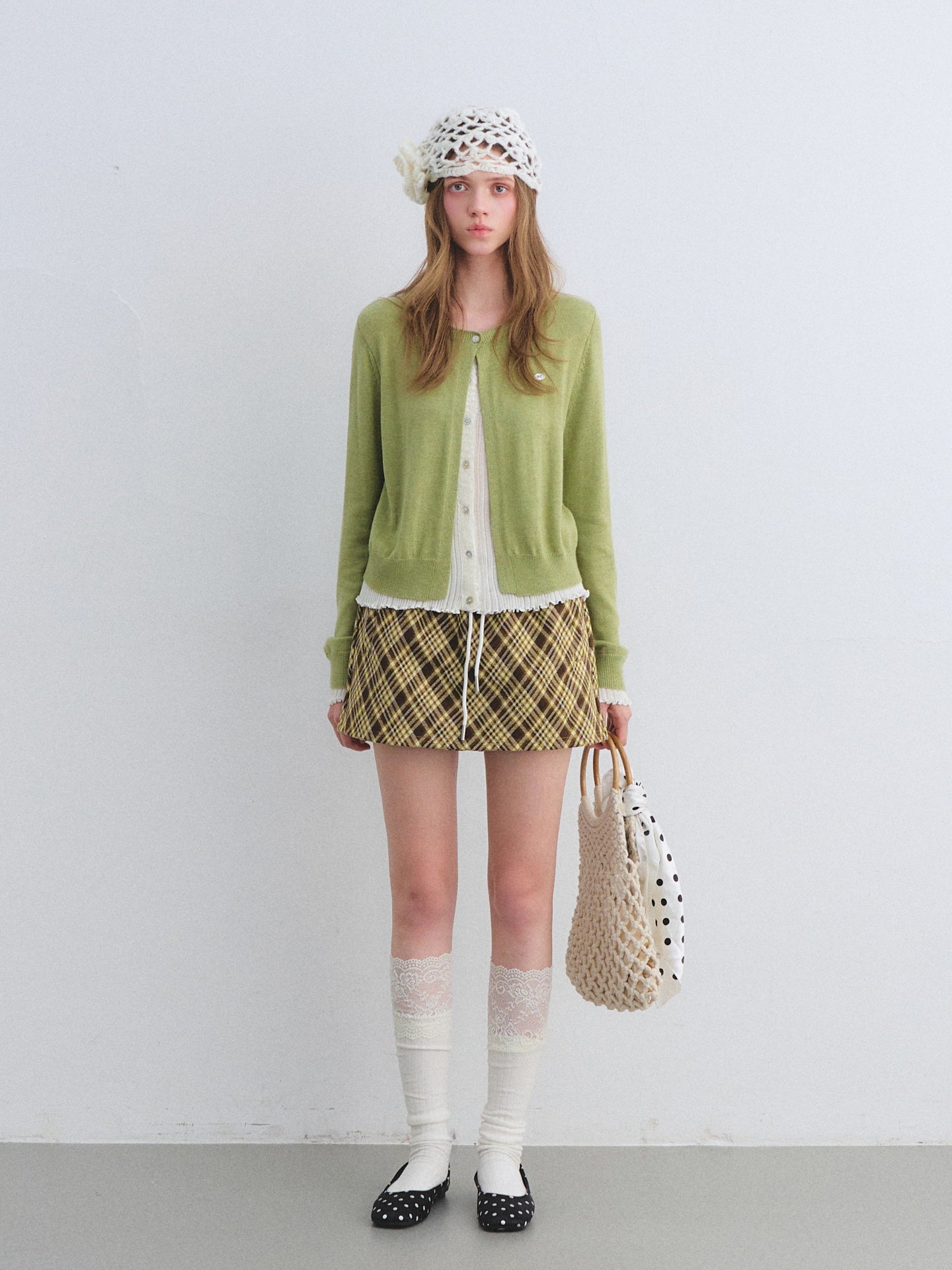 AsGony ASG25409 Color-blocking faux two-piece knit cardigan