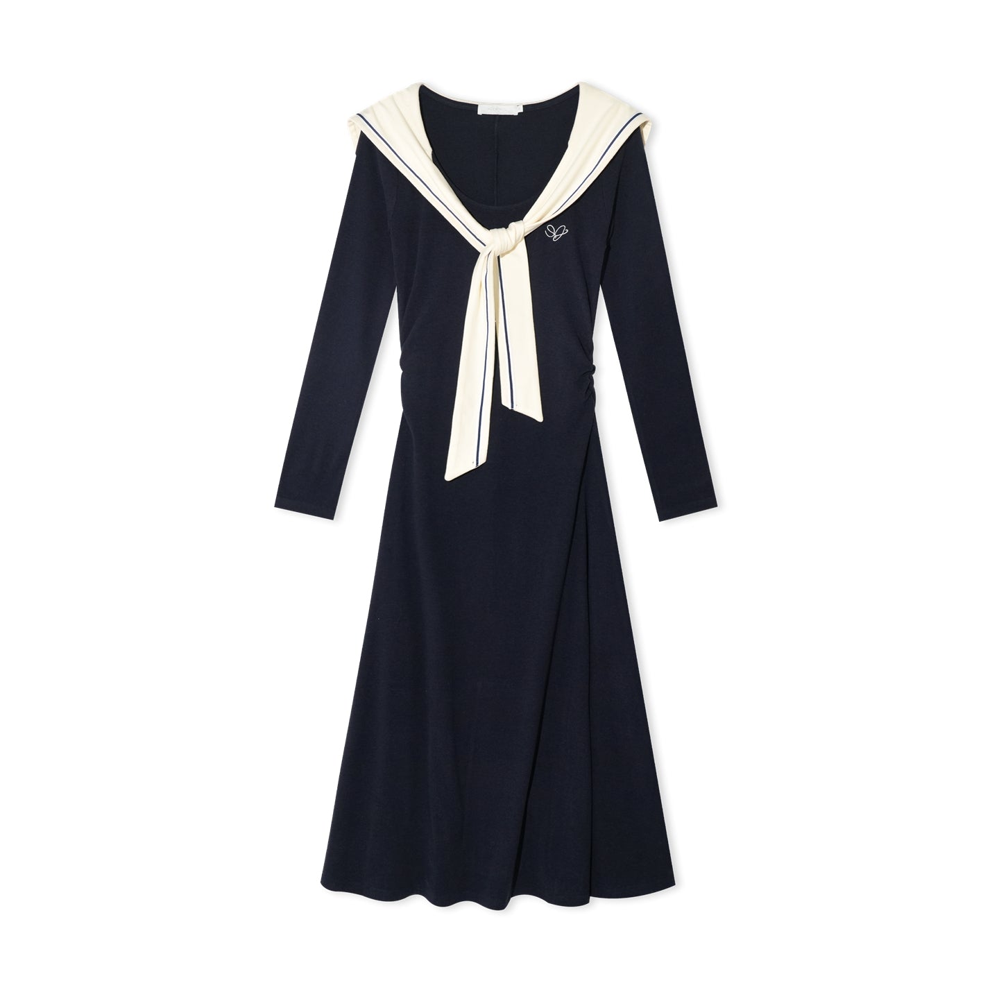 16DEWS 16D25422 Navy collared waist cinched dress