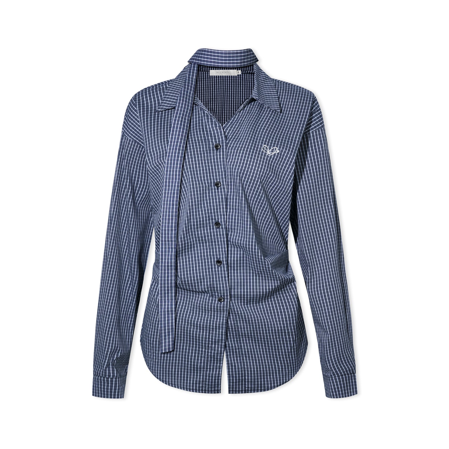 16DEWS 16D25420 Grid V-neck long sleeved shirt (with ribbon)