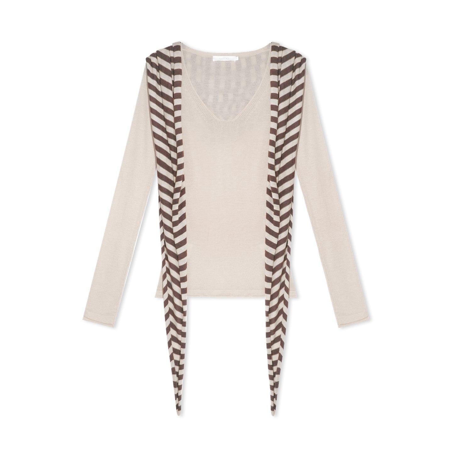 16DEWS 16D25418 Striped shawl V-neck knitted base top