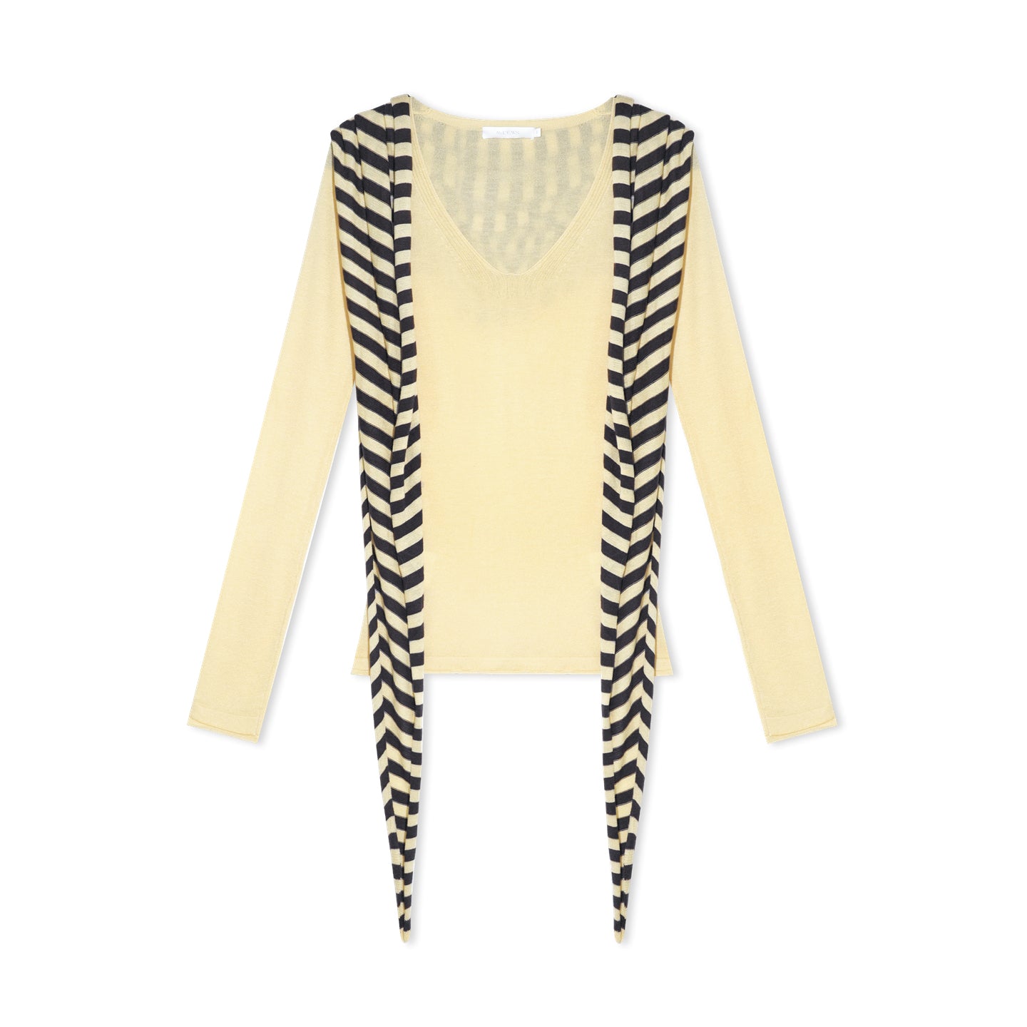 16DEWS 16D25418 Striped shawl V-neck knitted base top