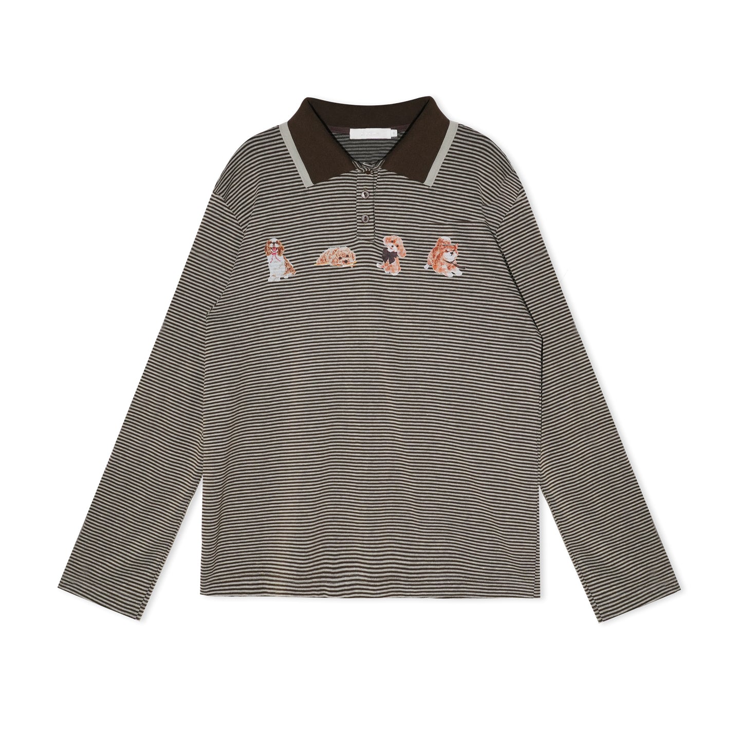 16DEWS 16D25403 Dog print double-layer collar design striped top