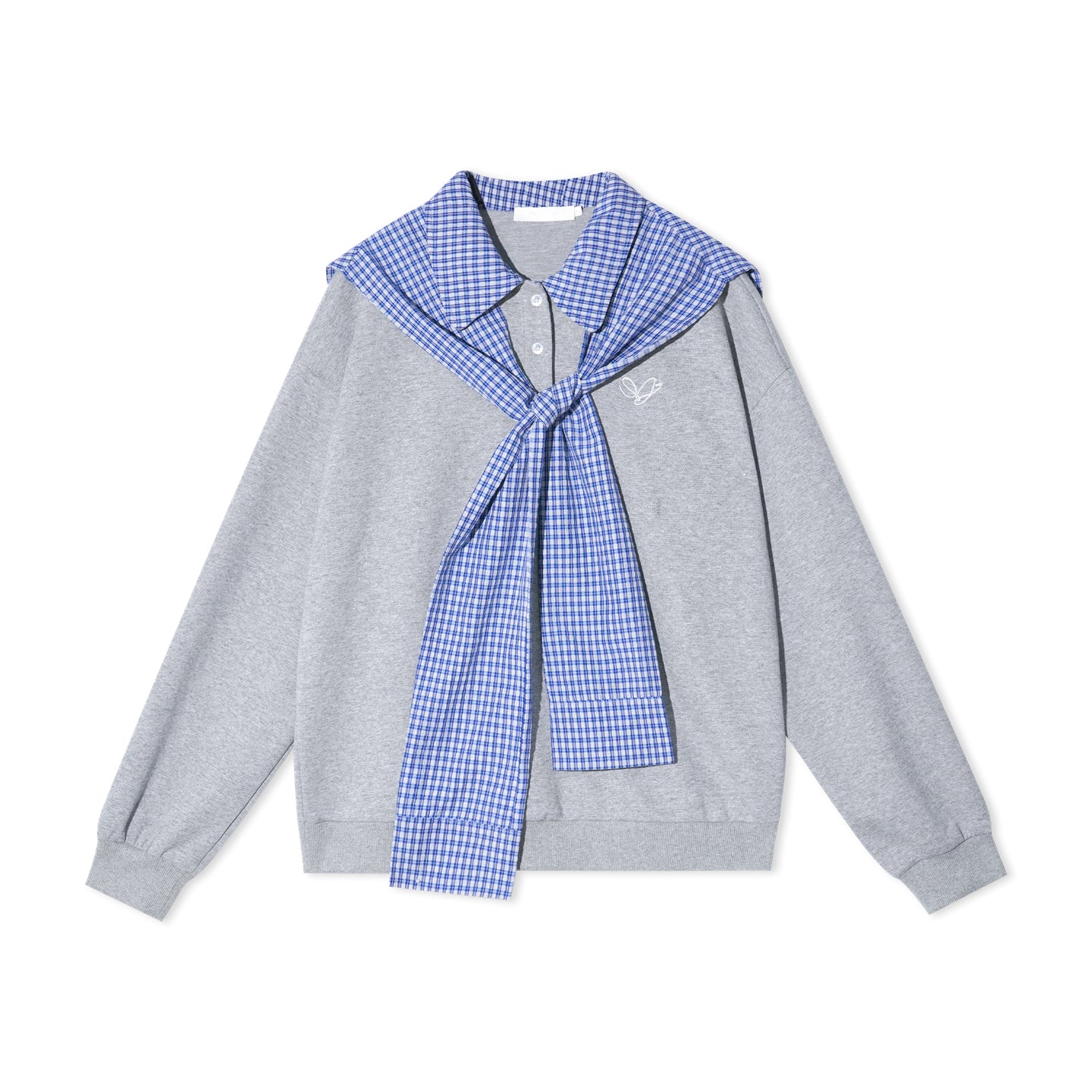 16DEWS 16D25399&16D25340 Grid patchwork polo lapel long sleeved sweatshirt + pants set