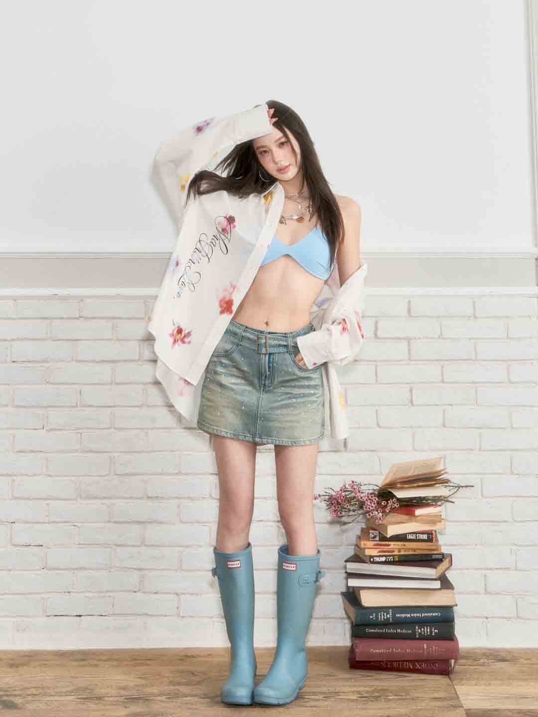 VIA PITTI VIABP231 Rhinestone denim skirt