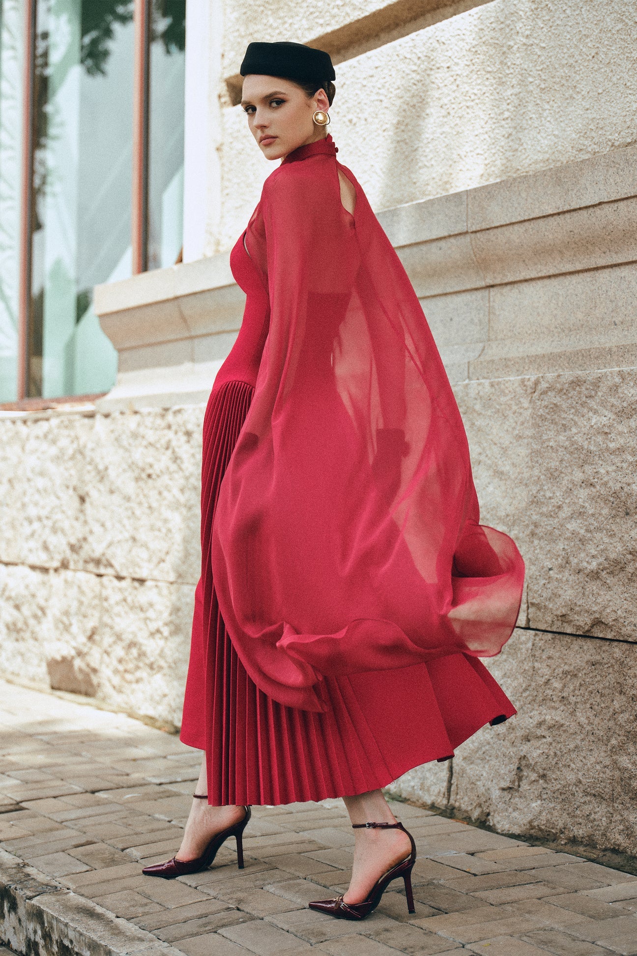 CICI NYRIA Midi Dress with Neck Scarf