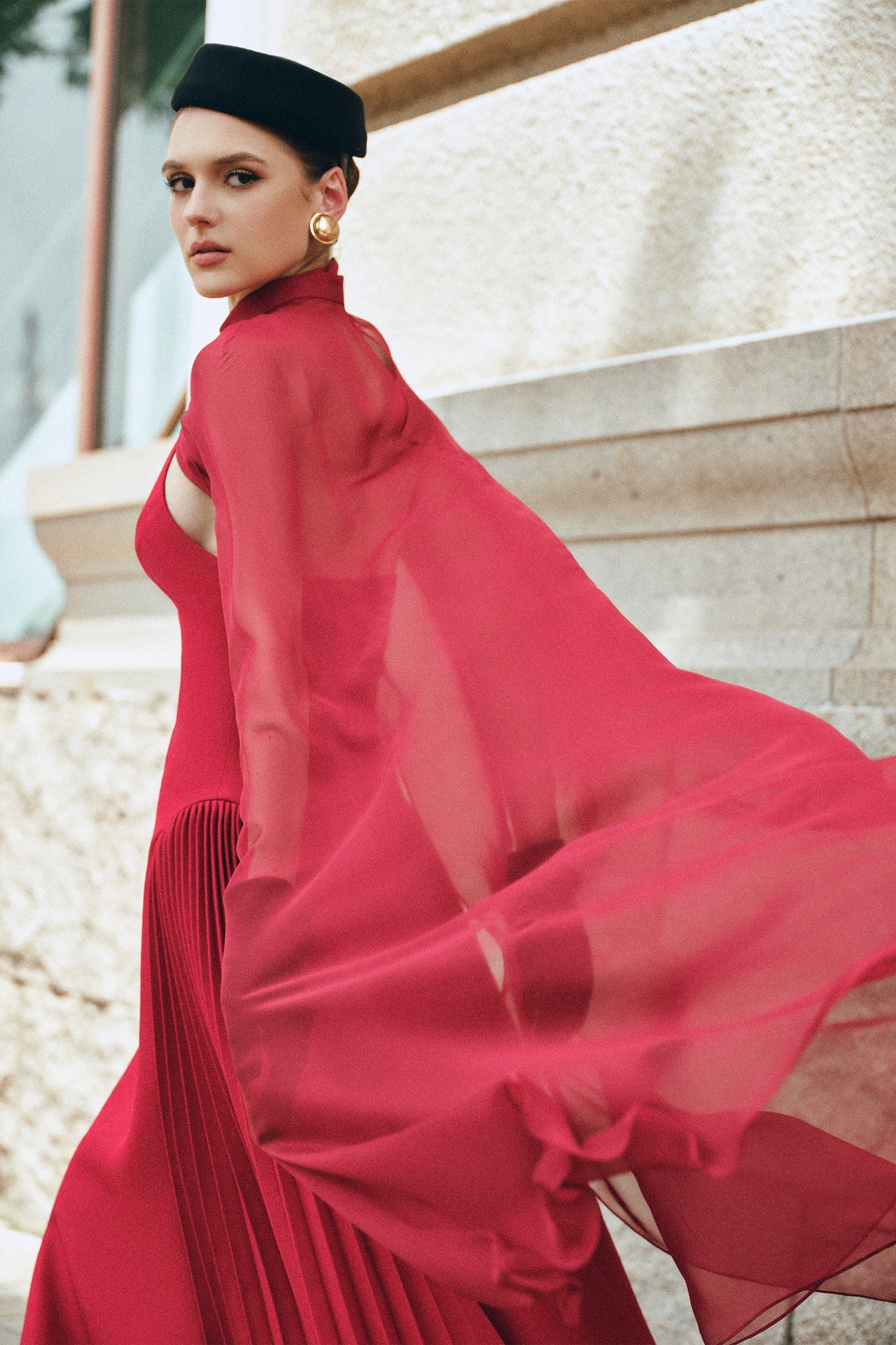 CICI NYRIA Midi Dress with Neck Scarf