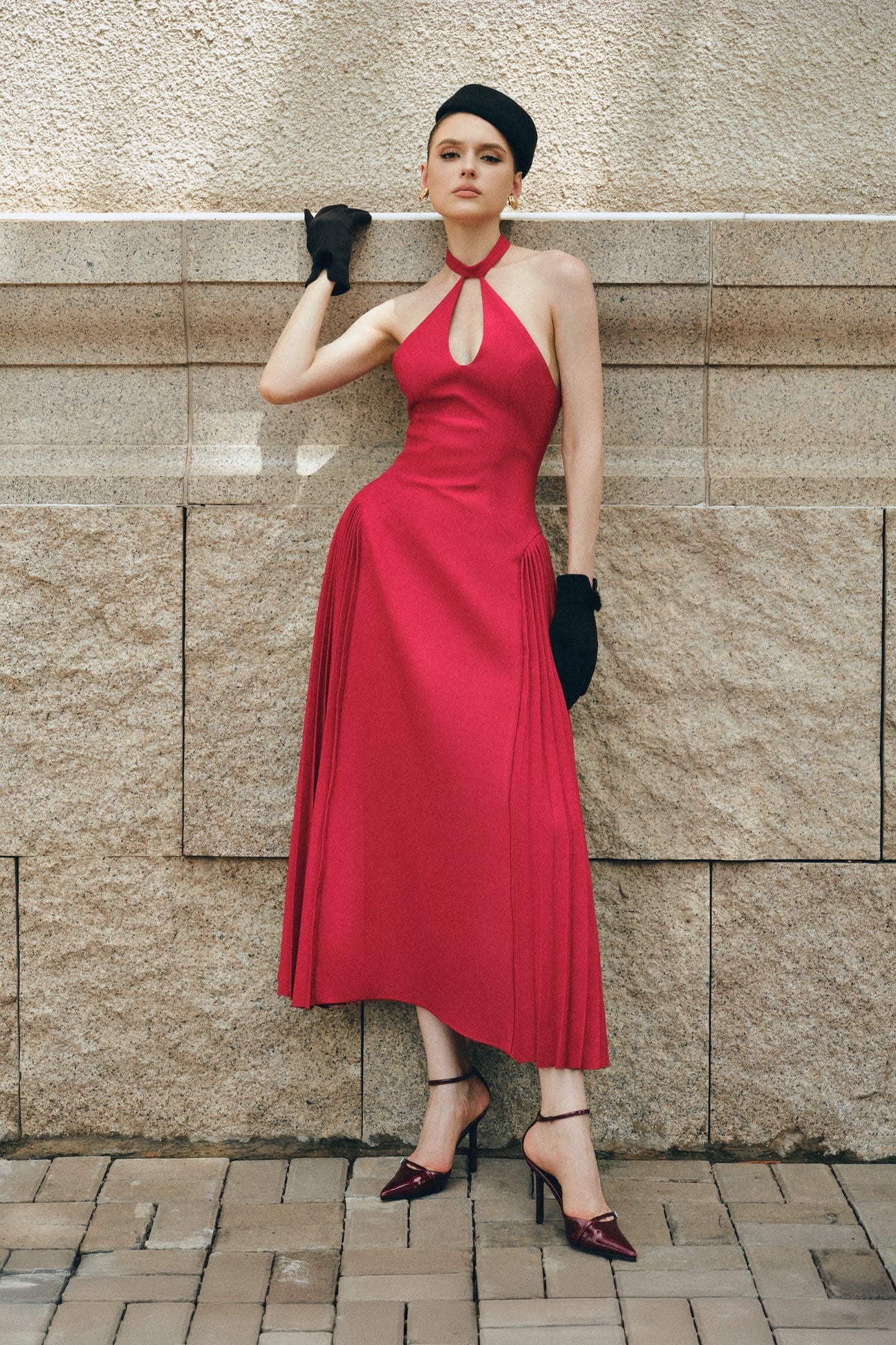 CICI NYRIA Midi Dress with Neck Scarf