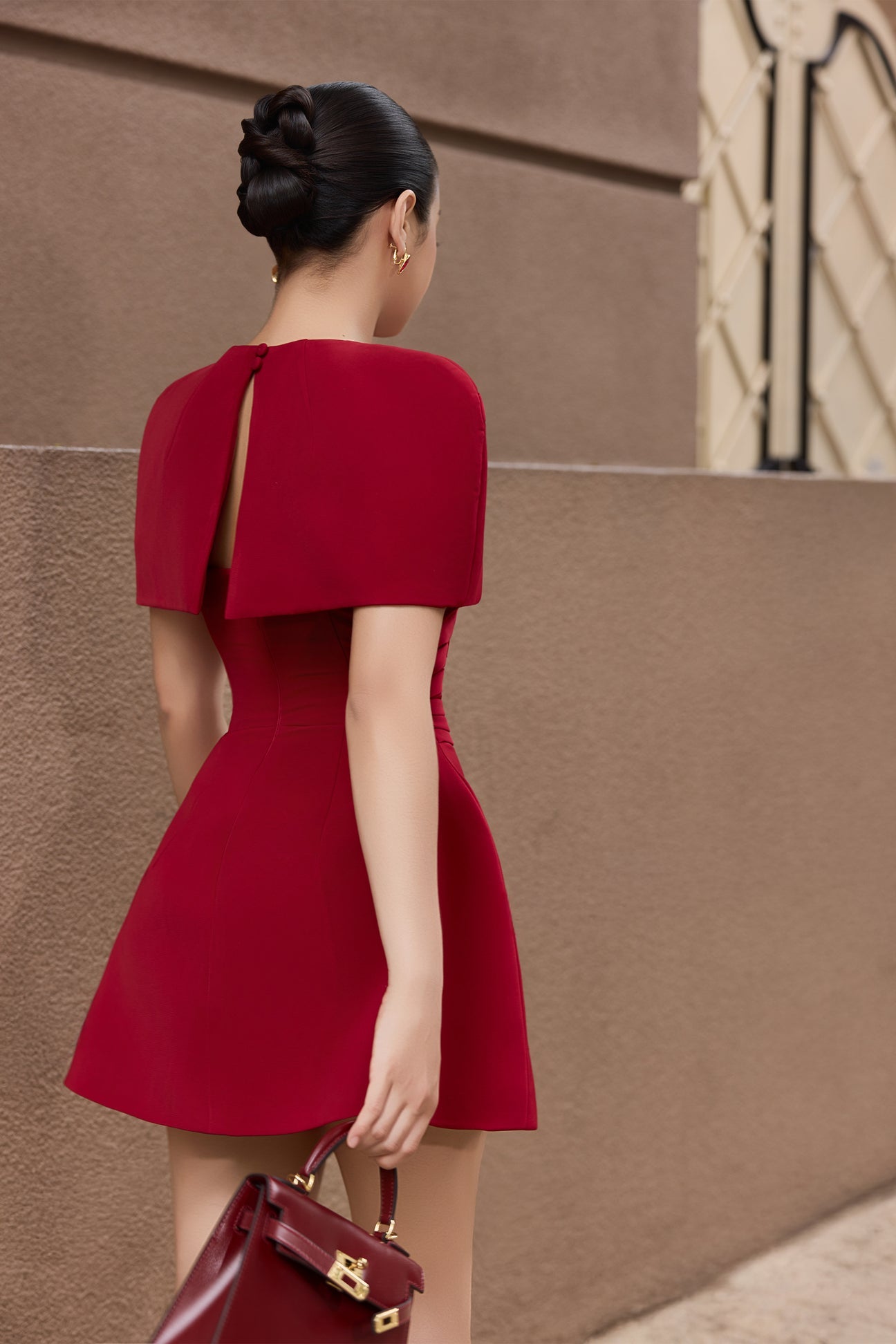 CICI NOIRE Bustier Midi Dress with Cape