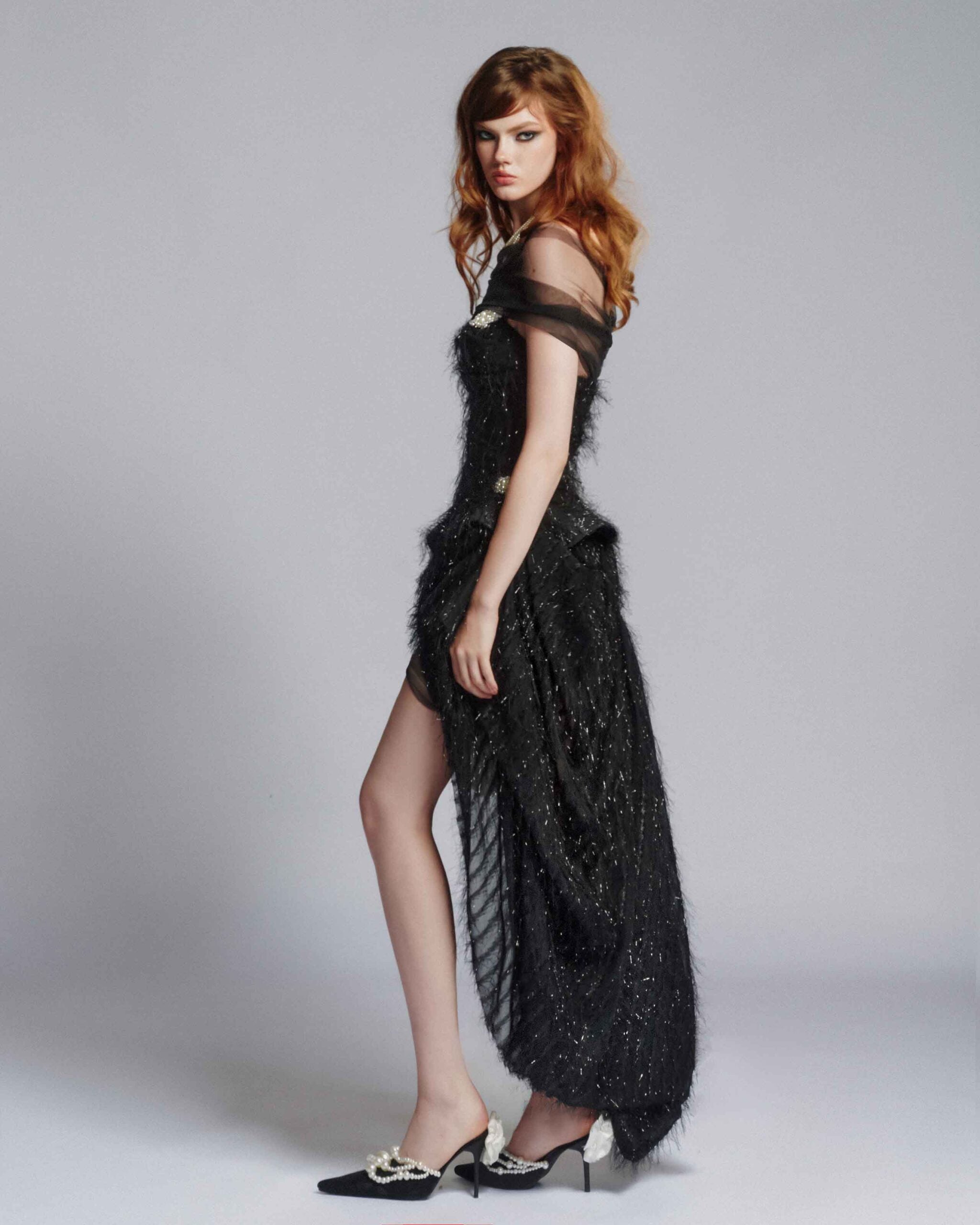 MUST HAVE Glitter fringe mullet dress with pearl detailing