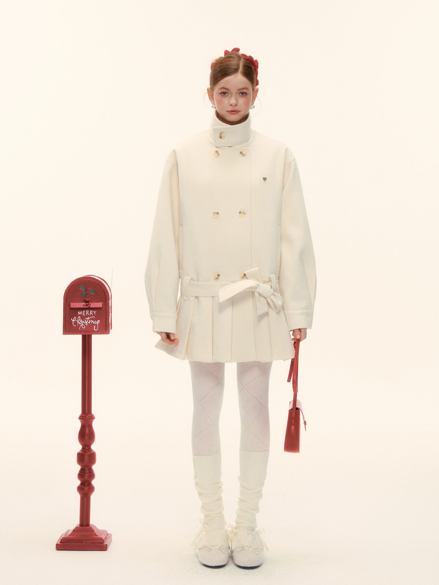 AsGony ASG25611 90 white duck down pleated edge woolen jacket