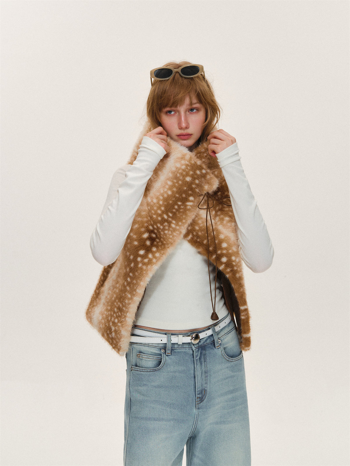 Asgony ASG26611 Strap-Detail Faux Fur Vest