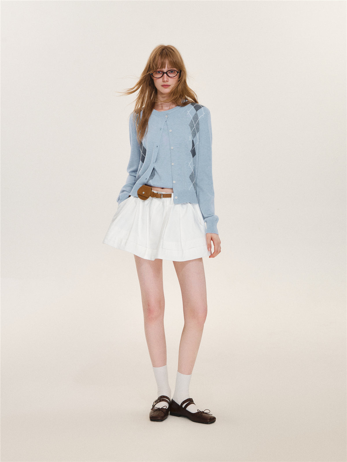 Asgony ASG26616 & ASG26617 Wool Argyle Color-Block Knit Top Set