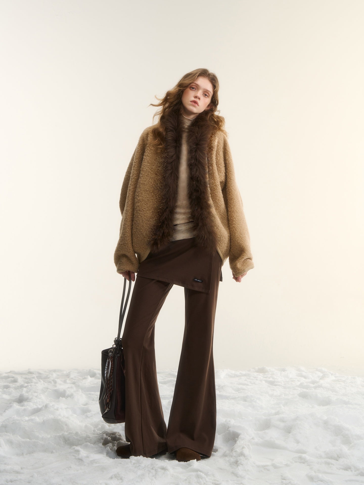 AsGony ASG25539 Wool collar cocoon shaped cardigan shawl jacket