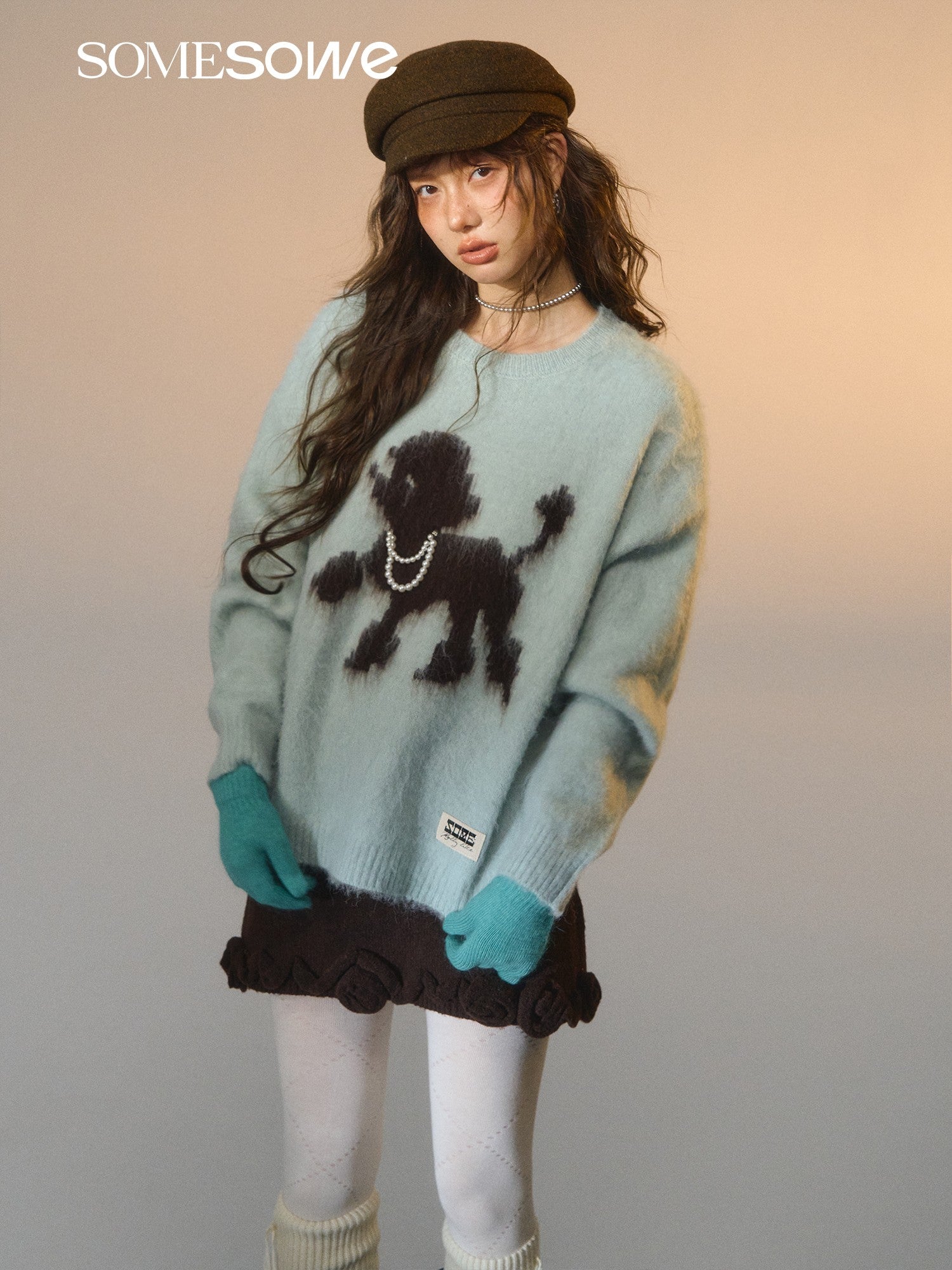 SOMESOWE S2508278 Puppy design round-neck sweater