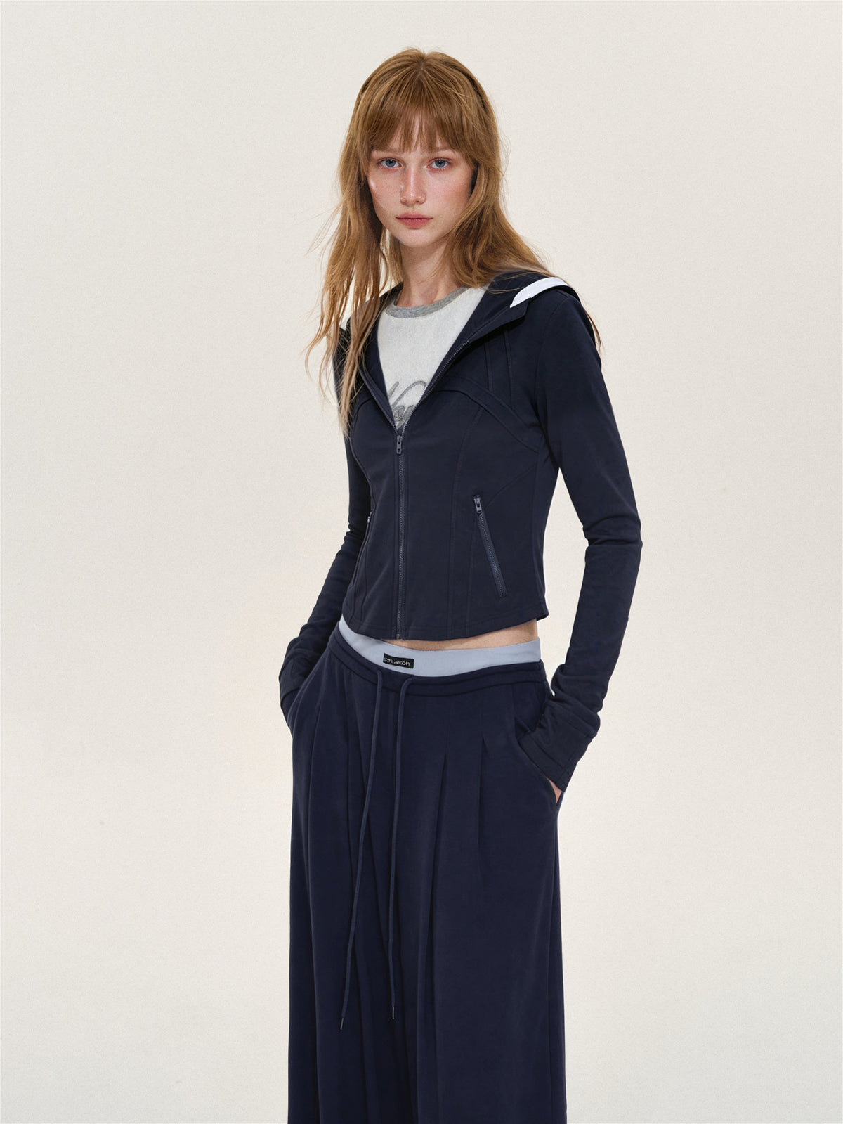 Asgony ASG26599 & ASG26600 Color-Block Patchwork Jacket & Draped Casual Pants