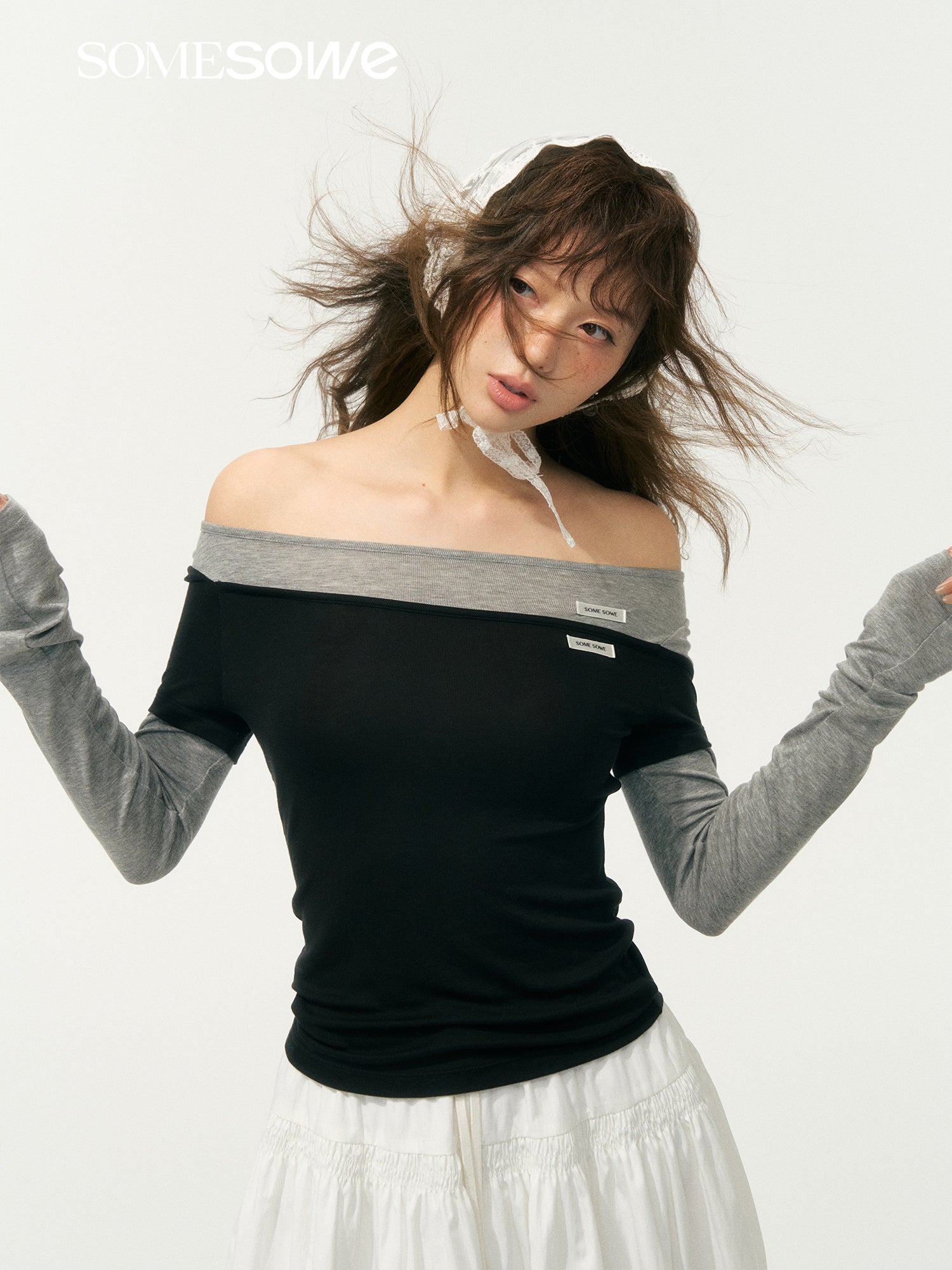 SOMESOWE S2508067 Fake two contrasting knitted tops (2color)