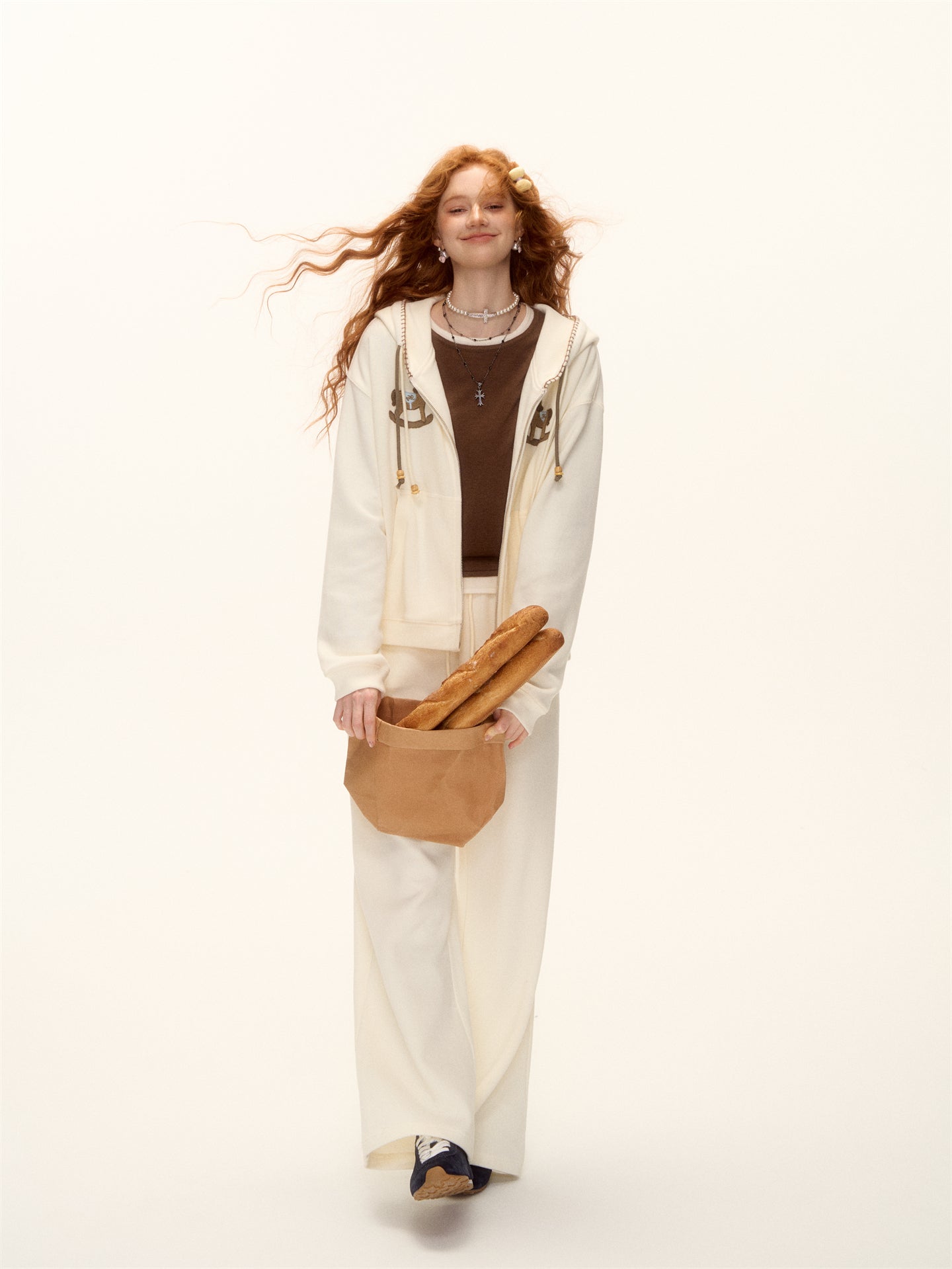 AsGony ASG25488&ASG25489 Embroidered bead hooded jacket + pants