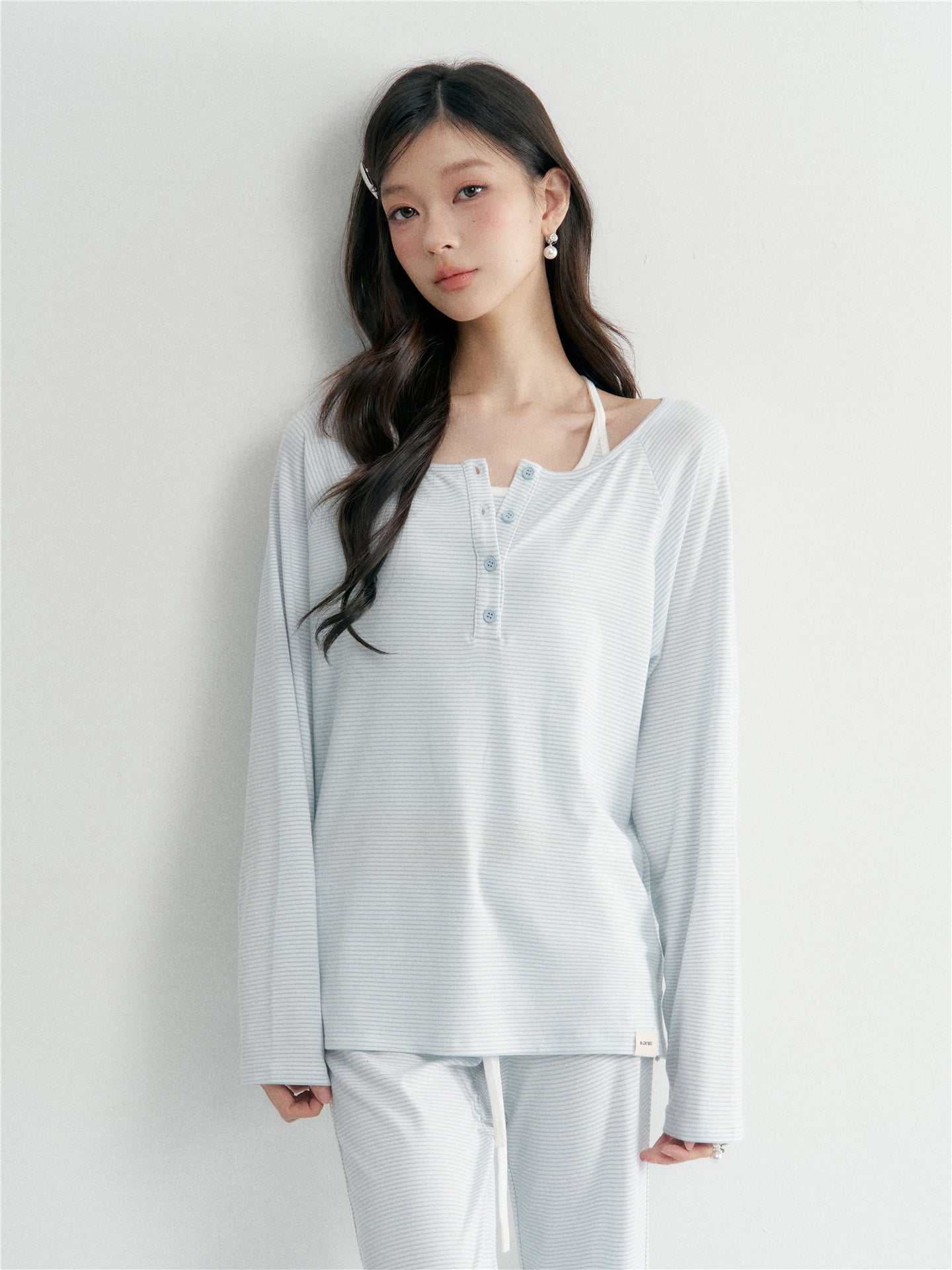 16DEWS 16D26028&16D26029&16D26030 Striped round neck top+tank top+micro flared casual pants