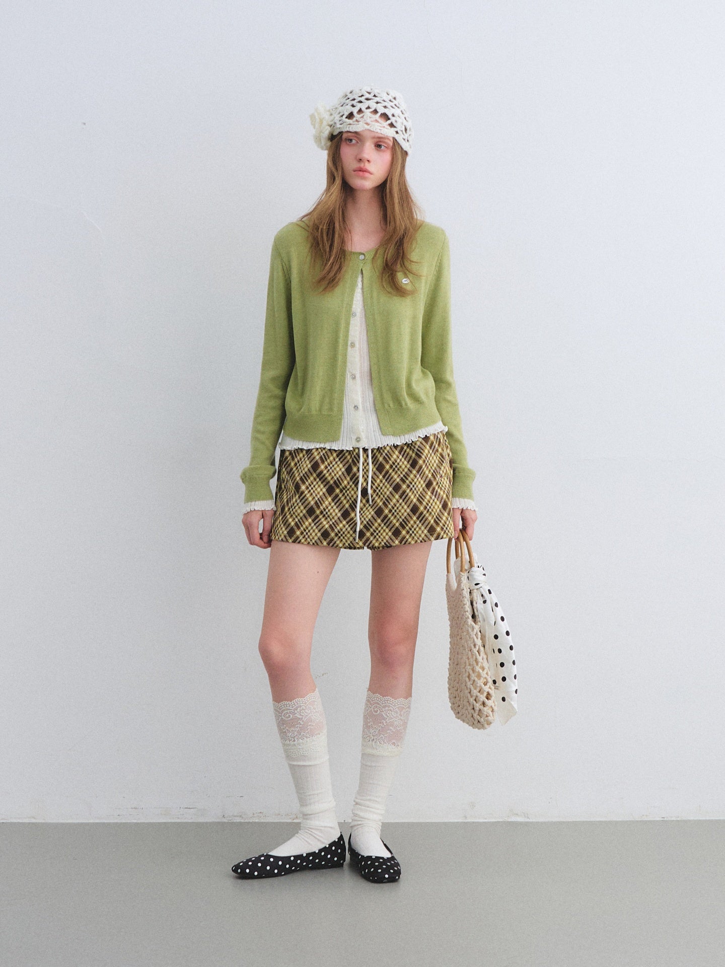 AsGony ASG25409 Color-blocking faux two-piece knit cardigan