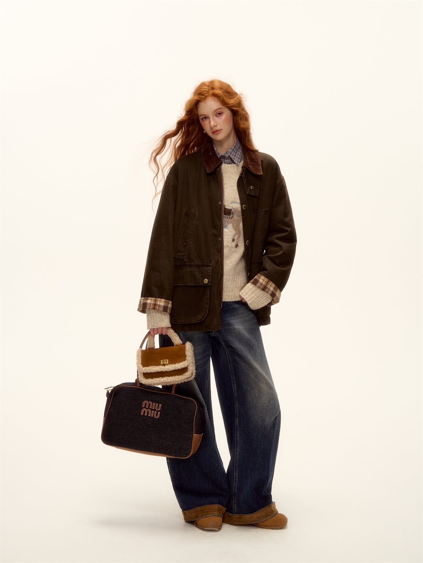 AsGony ASG25494 Plaid corduroy spliced cotton jacket