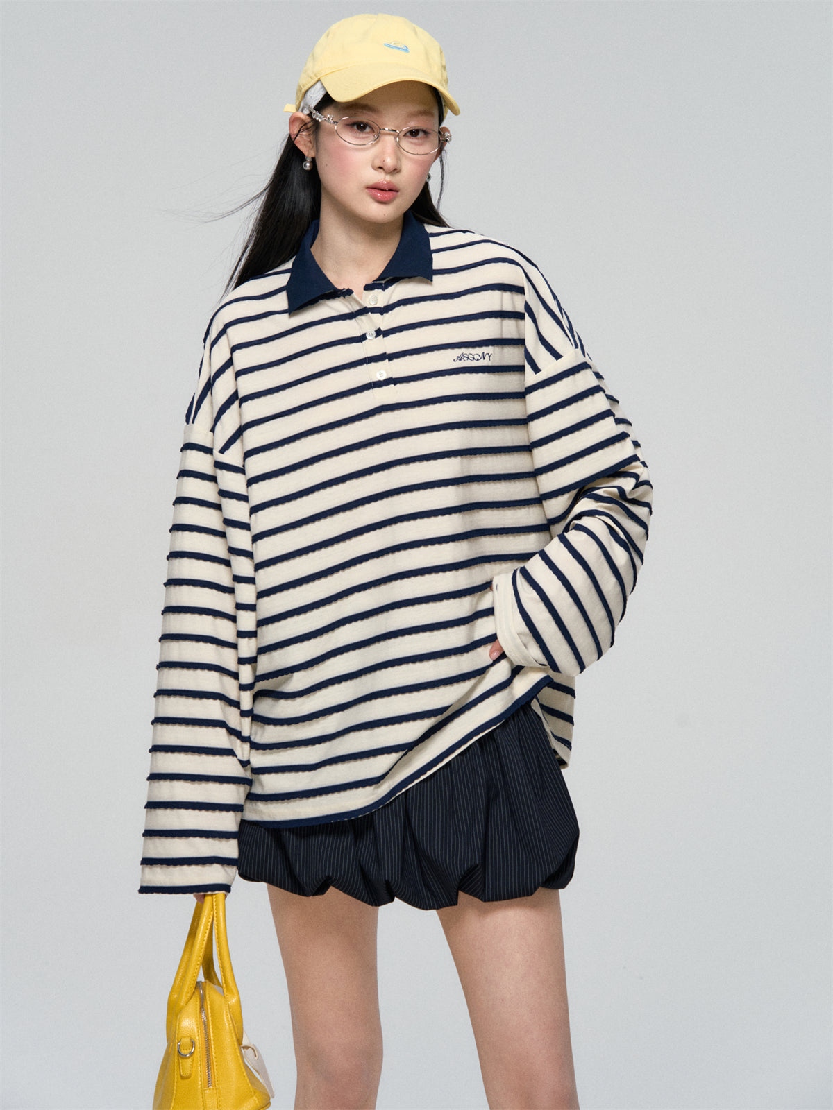 AsGony ASG25076 Contrasting drawstring striped skirt