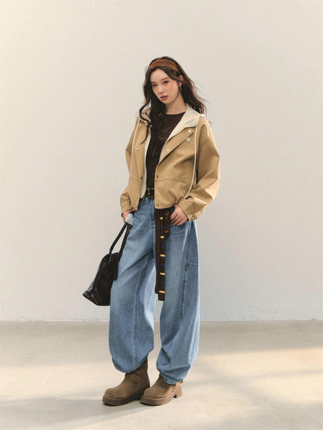 AsGony ASG25331 Fake two piece cocoon shaped jackets