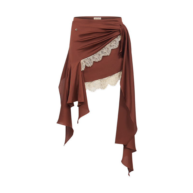 SHEERLUCK SLTZ26722 Serenada Lace Satin Two Piece Set-Mocha Brown