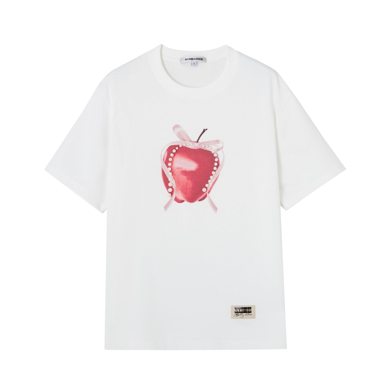 SOMESOWE S2508149 Apple print silhouette short sleeved T-shirt (2color)