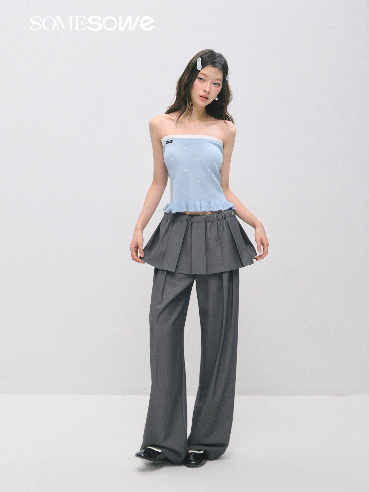 SOMESOWE S2509028 Ruffle strapless cardigan set