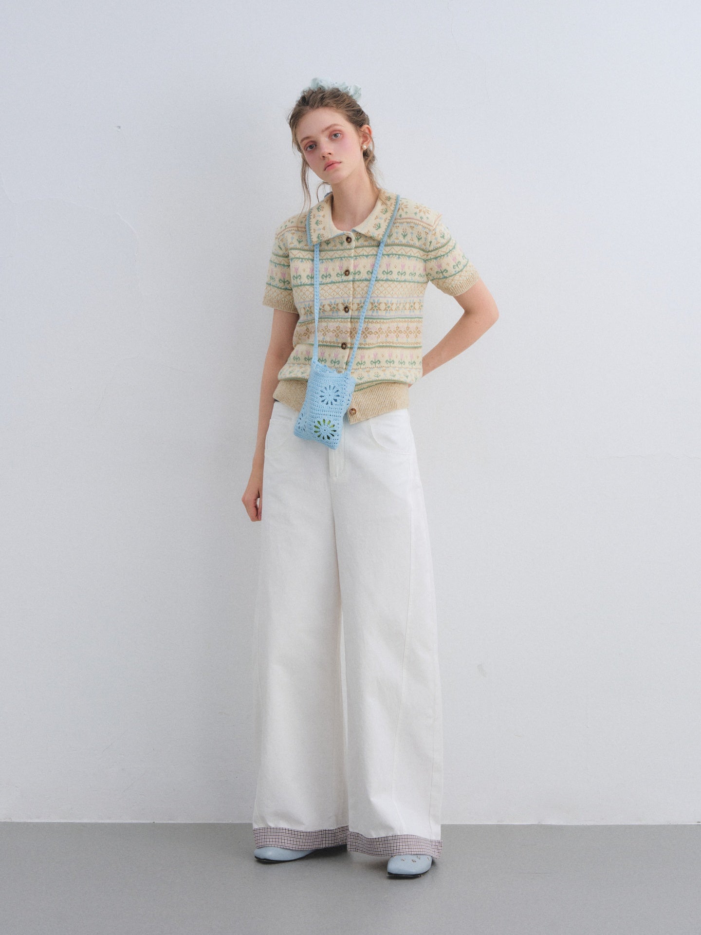 AsGony ASG25659 Fel Island wool jacquard knitted short sleeved top