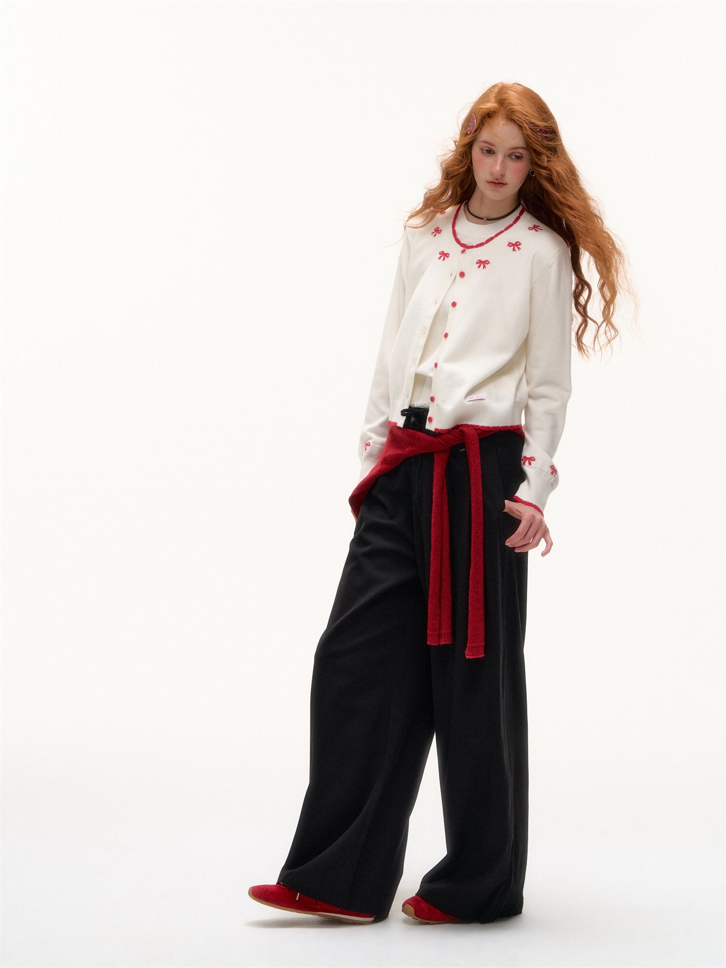 AsGony ASG25394 Lace patchwork drawstring loose pants