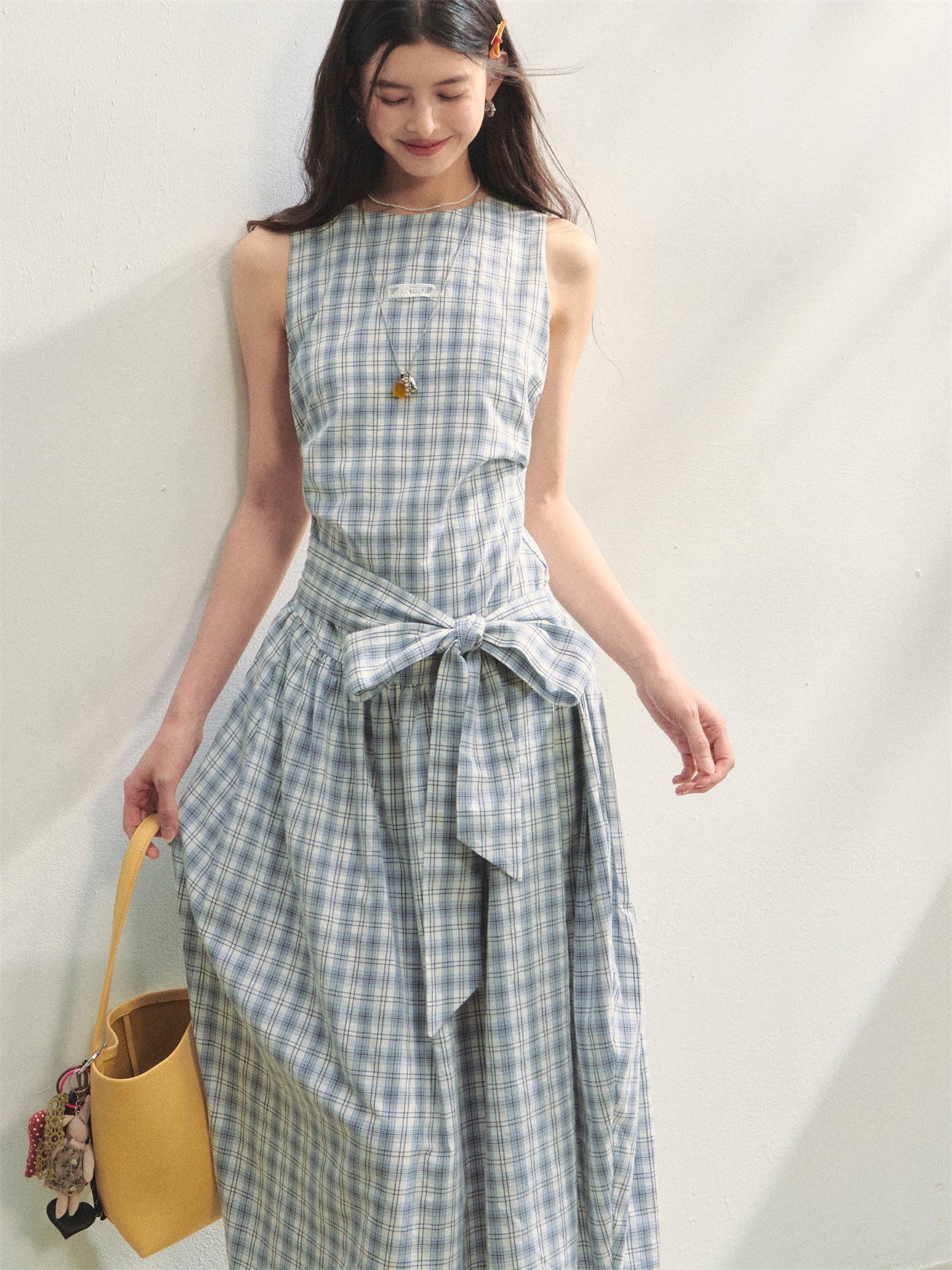 AsGony ASG25259 Plaid strap vest dress
