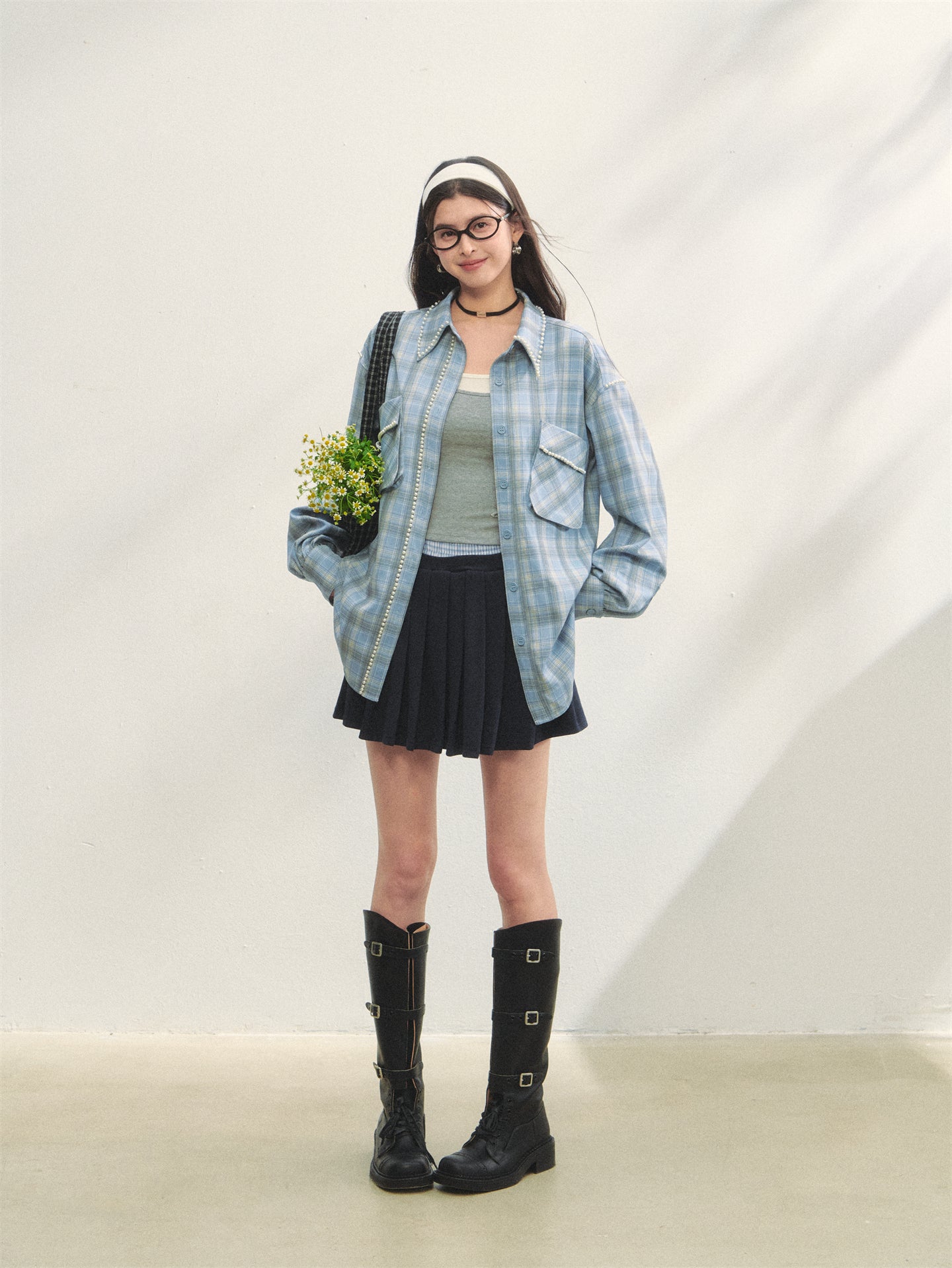 AsGony ASG25311 Pearl embellished pocket shirt