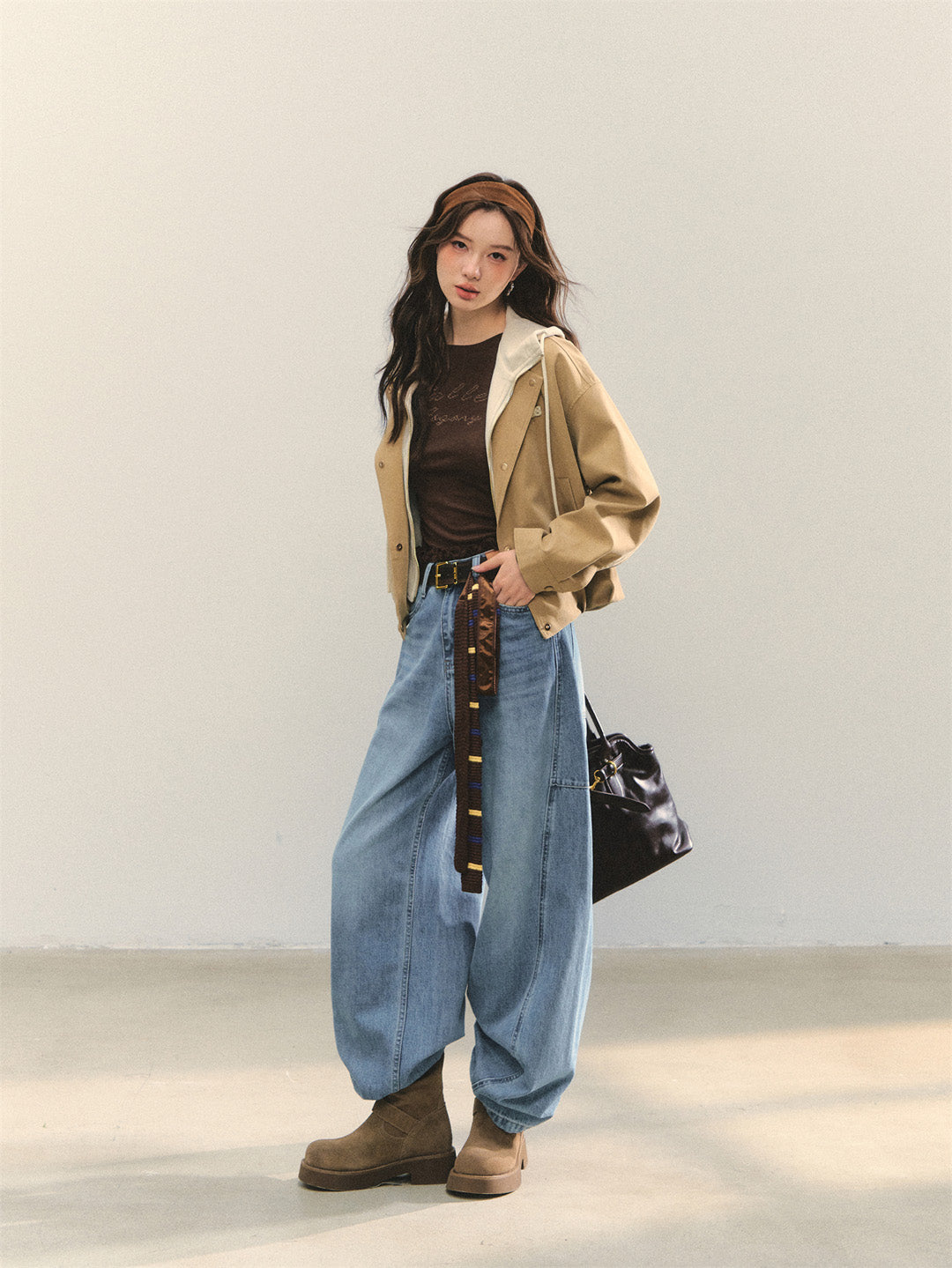 AsGony ASG25331 Fake two piece cocoon shaped jackets