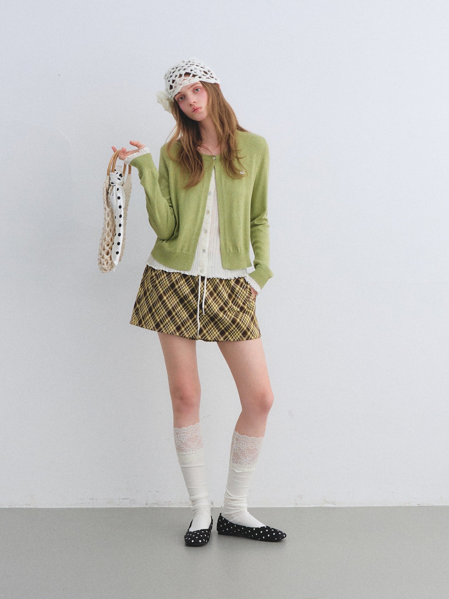 AsGony ASG25409 Color-blocking faux two-piece knit cardigan