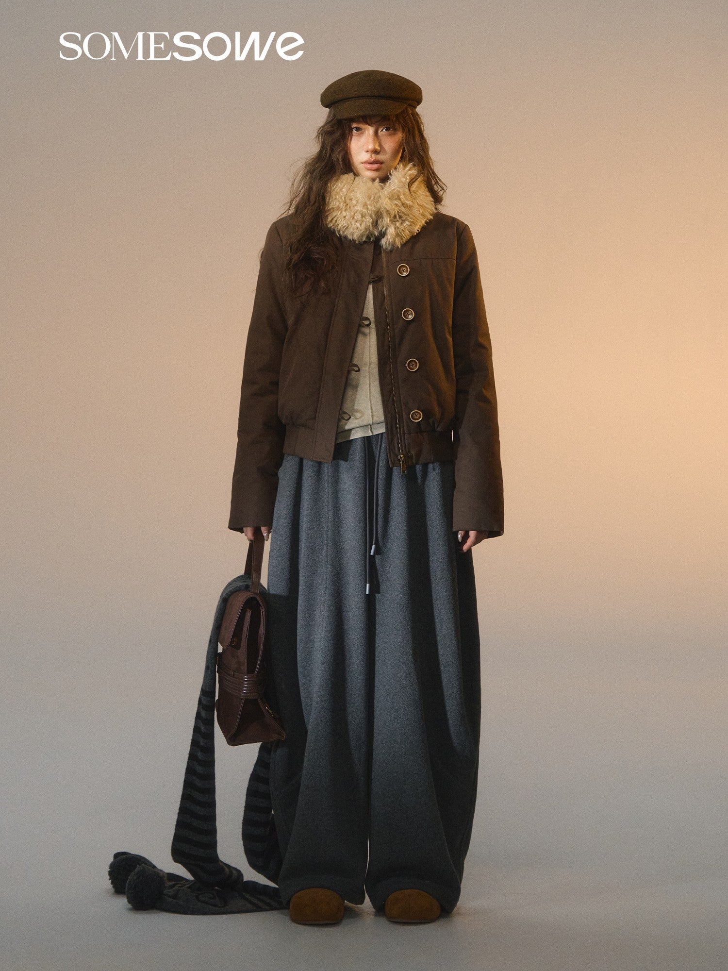 SOMESOWE S2508265 Detachable fur collar slim down jacket